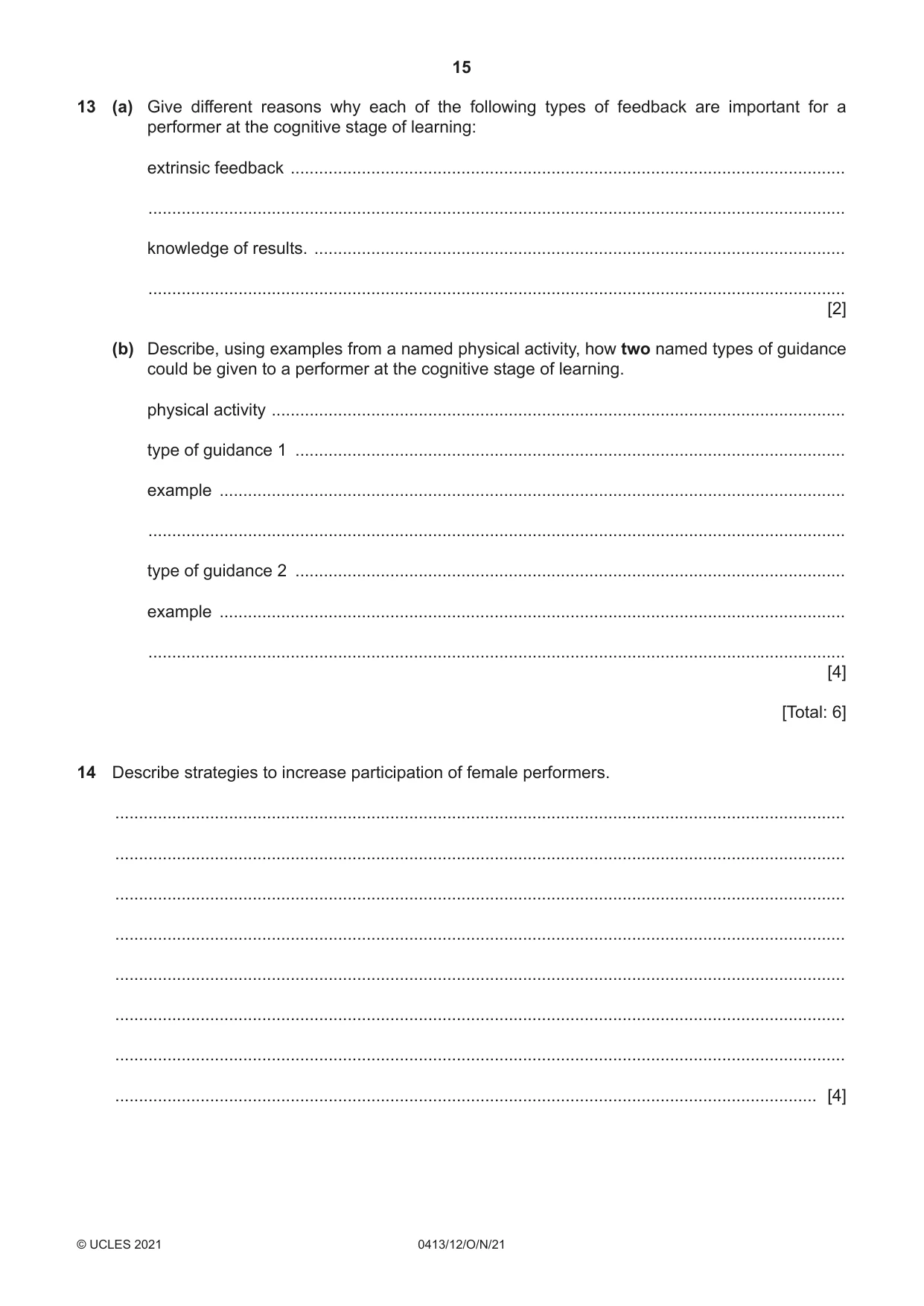 Cambridge IGCSE Physical Education 0413 2021 Oct/Nov Paper 1 · Variant 2 question paper, page 15 of 16
