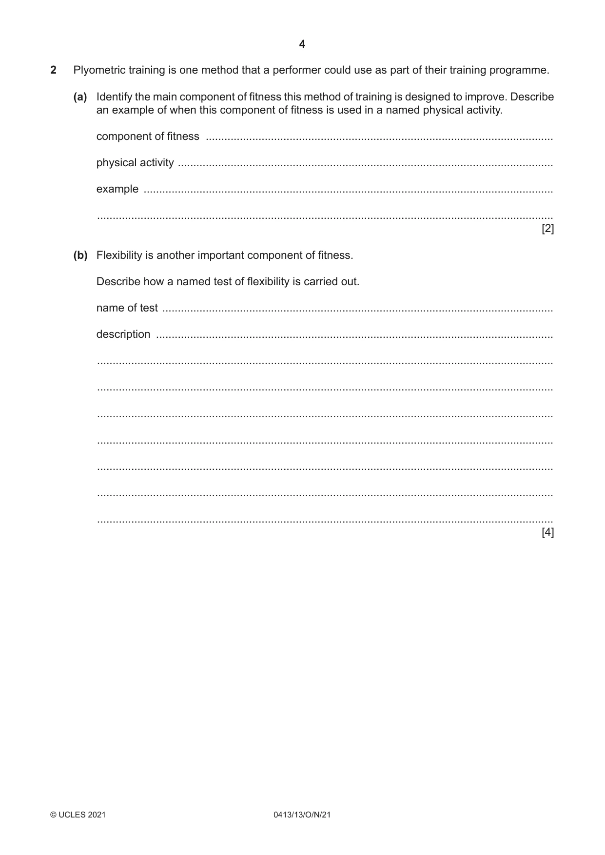 Cambridge IGCSE Physical Education 0413 2021 Oct/Nov Paper 1 · Variant 3 question paper, page 4 of 16