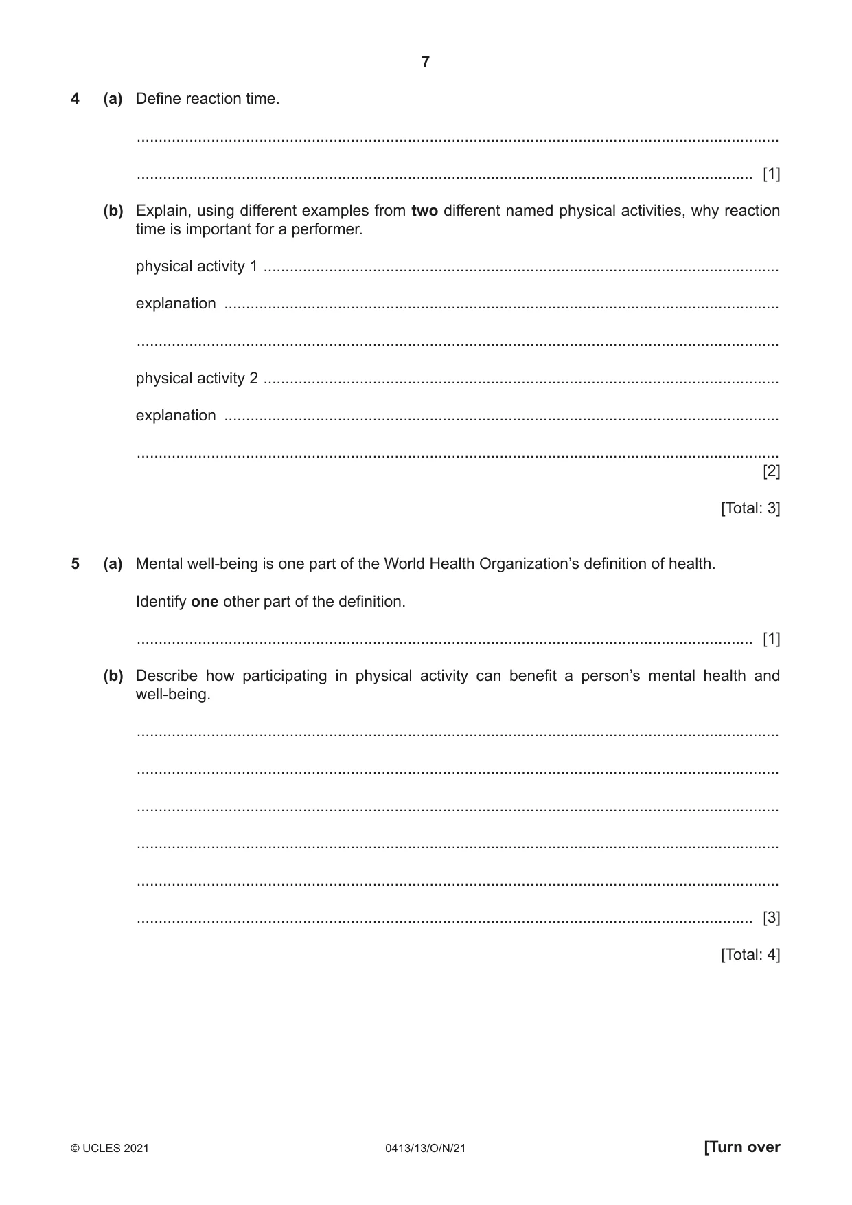 Cambridge IGCSE Physical Education 0413 2021 Oct/Nov Paper 1 · Variant 3 question paper, page 7 of 16