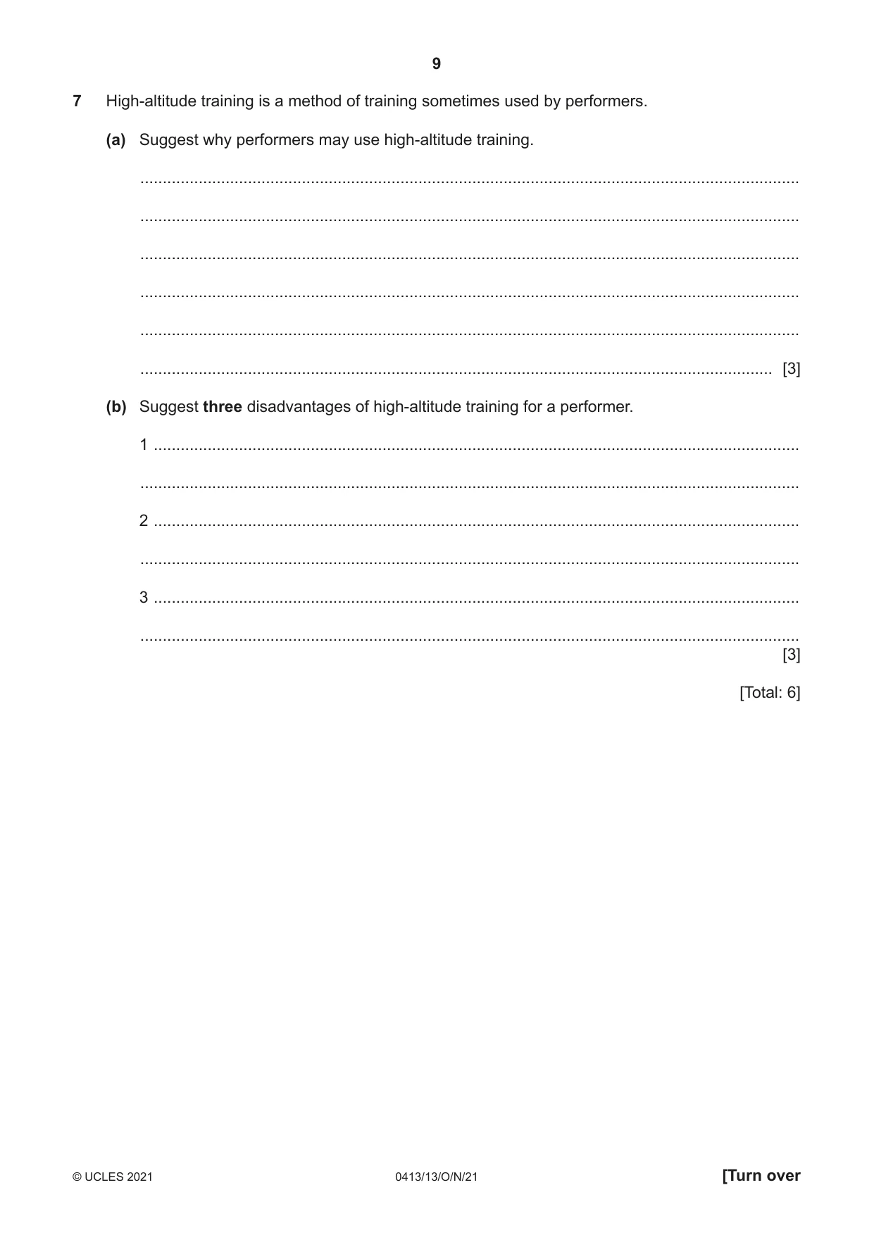Cambridge IGCSE Physical Education 0413 2021 Oct/Nov Paper 1 · Variant 3 question paper, page 9 of 16