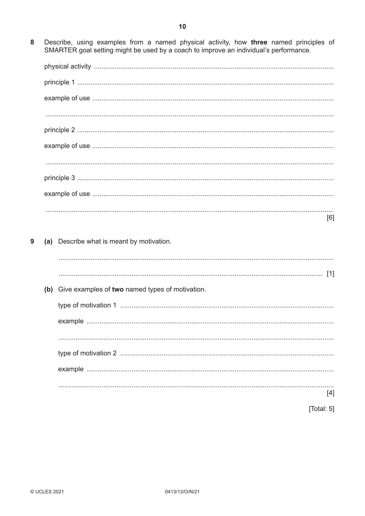 Cambridge IGCSE Physical Education 0413 2021 Oct/Nov Paper 1 · Variant 3 question paper, page 10 of 16