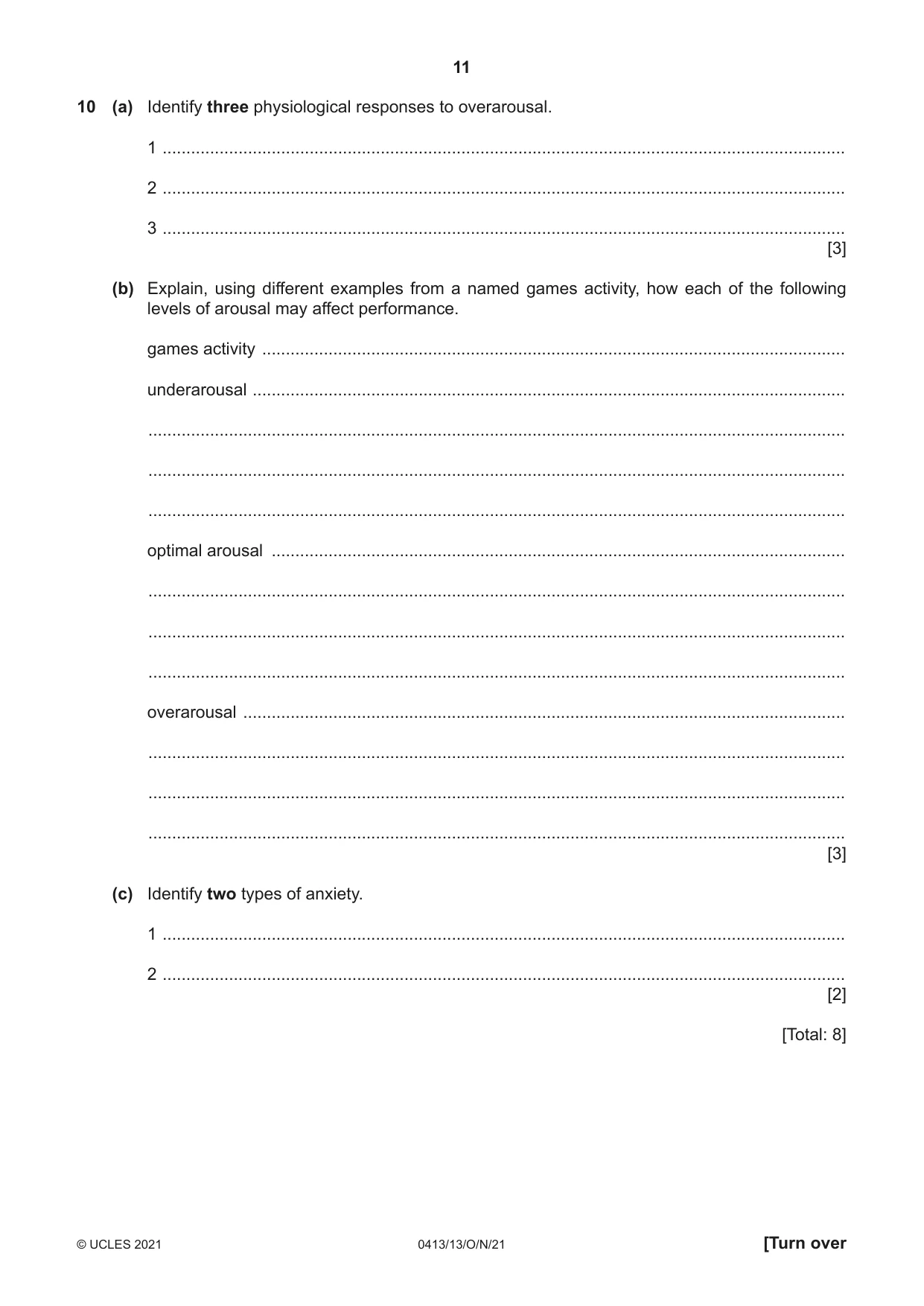 Cambridge IGCSE Physical Education 0413 2021 Oct/Nov Paper 1 · Variant 3 question paper, page 11 of 16