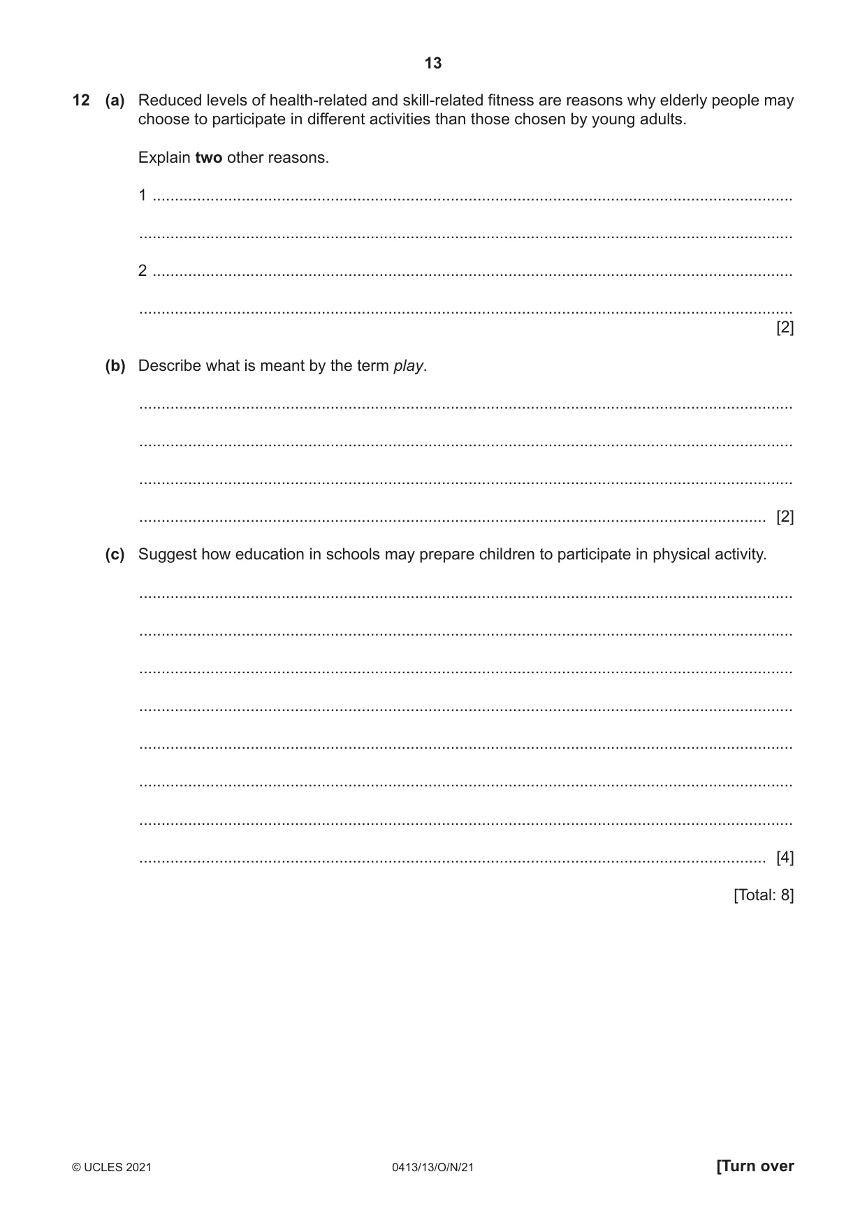 Cambridge IGCSE Physical Education 0413 2021 Oct/Nov Paper 1 · Variant 3 question paper, page 13 of 16