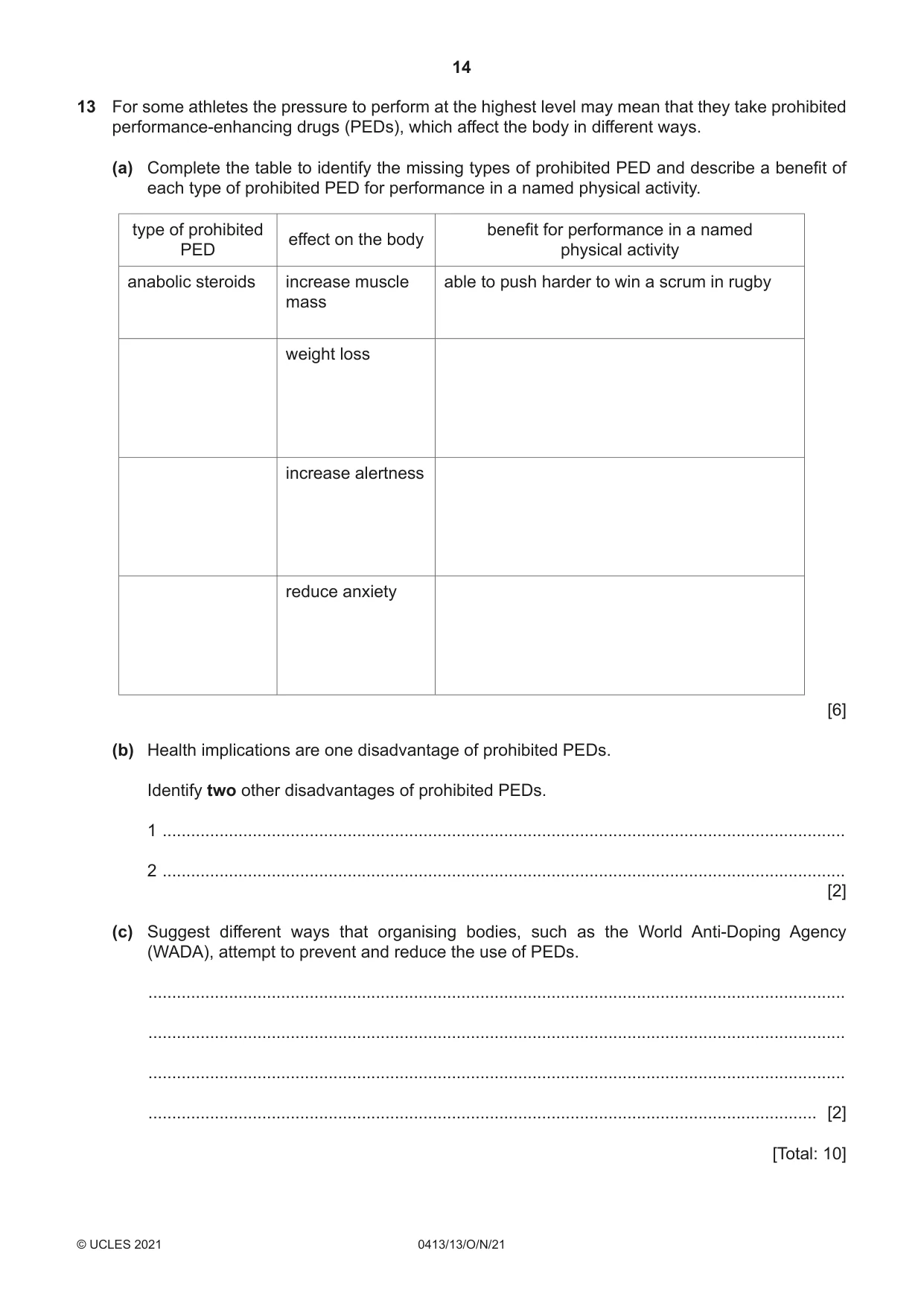 Cambridge IGCSE Physical Education 0413 2021 Oct/Nov Paper 1 · Variant 3 question paper, page 14 of 16