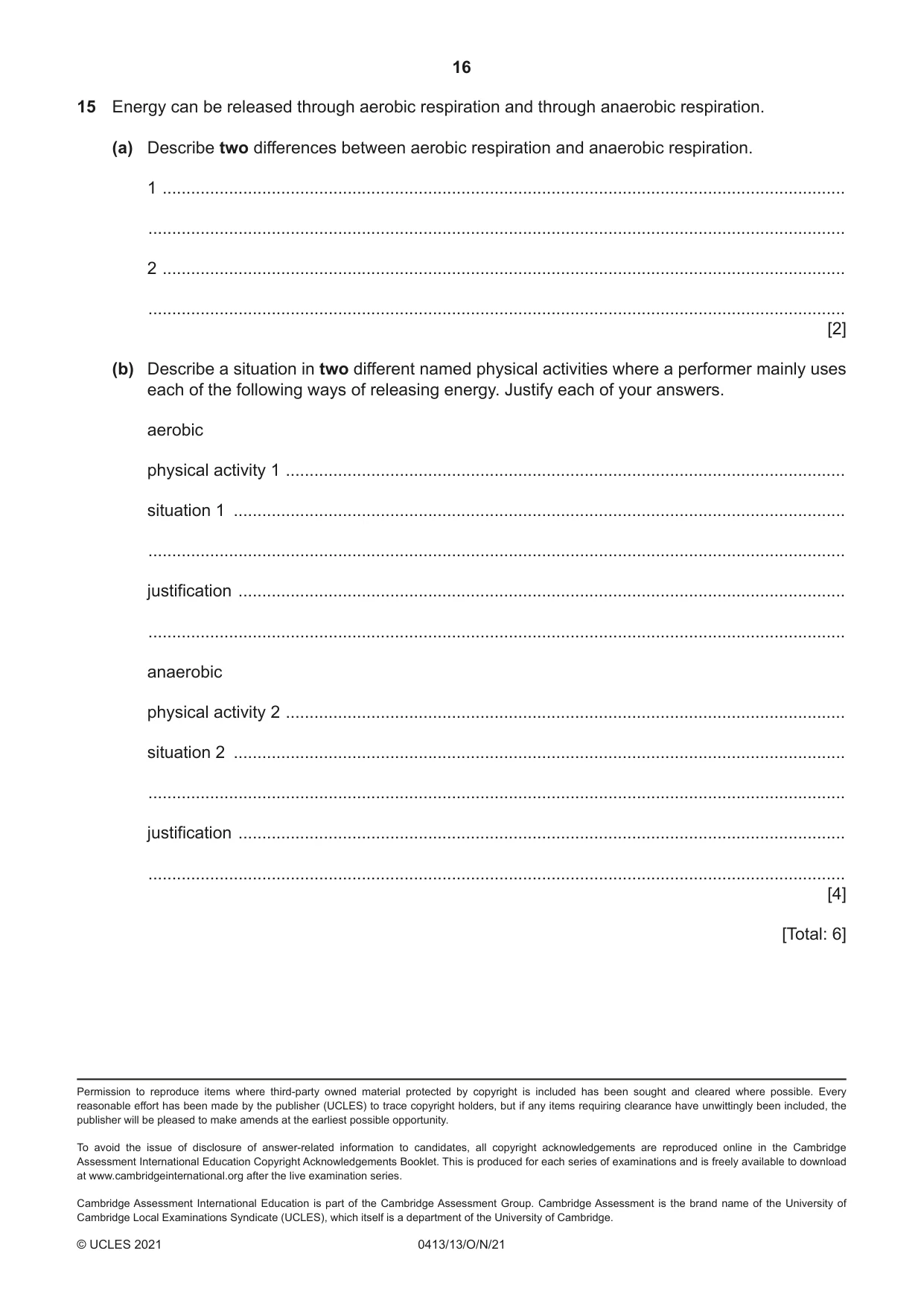 Cambridge IGCSE Physical Education 0413 2021 Oct/Nov Paper 1 · Variant 3 question paper, page 16 of 16
