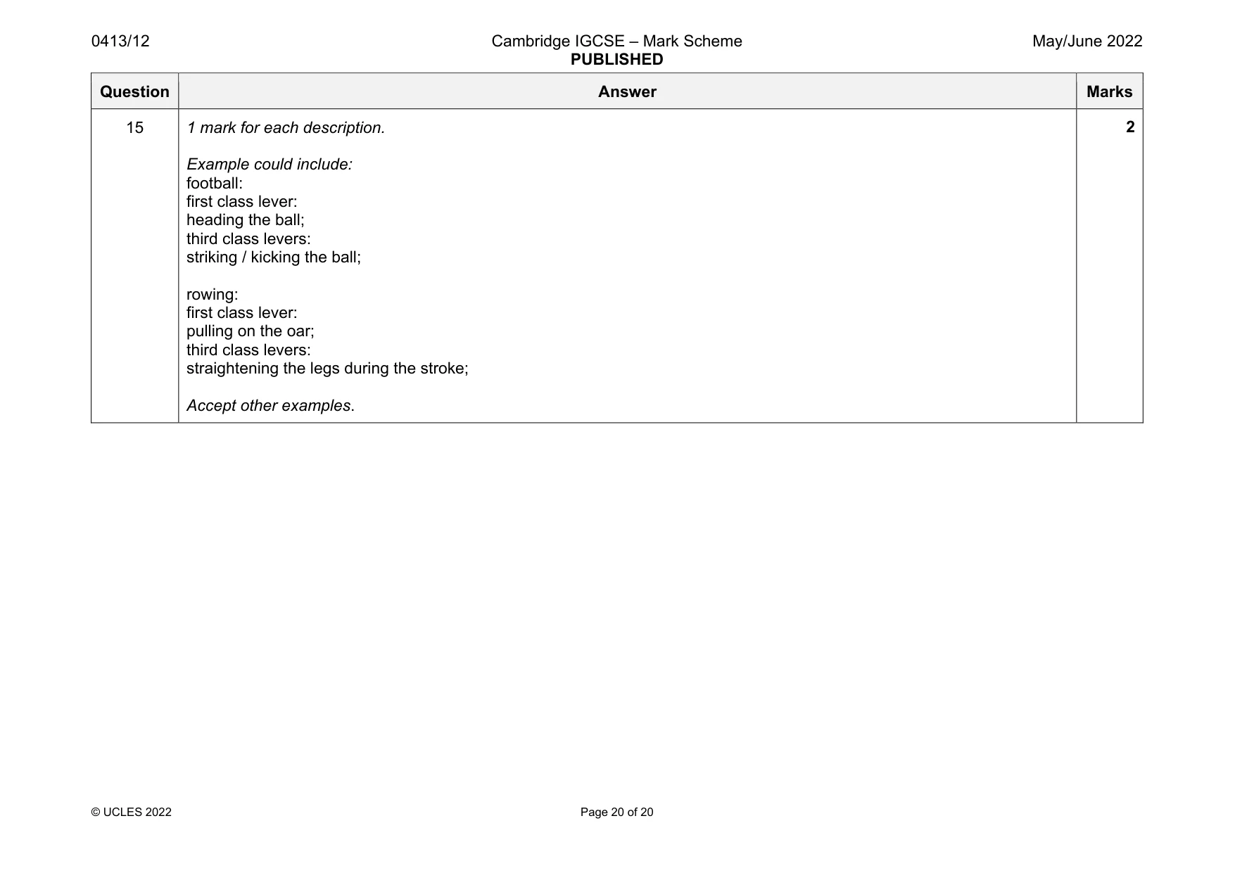 Mark scheme, page 20 of 20
