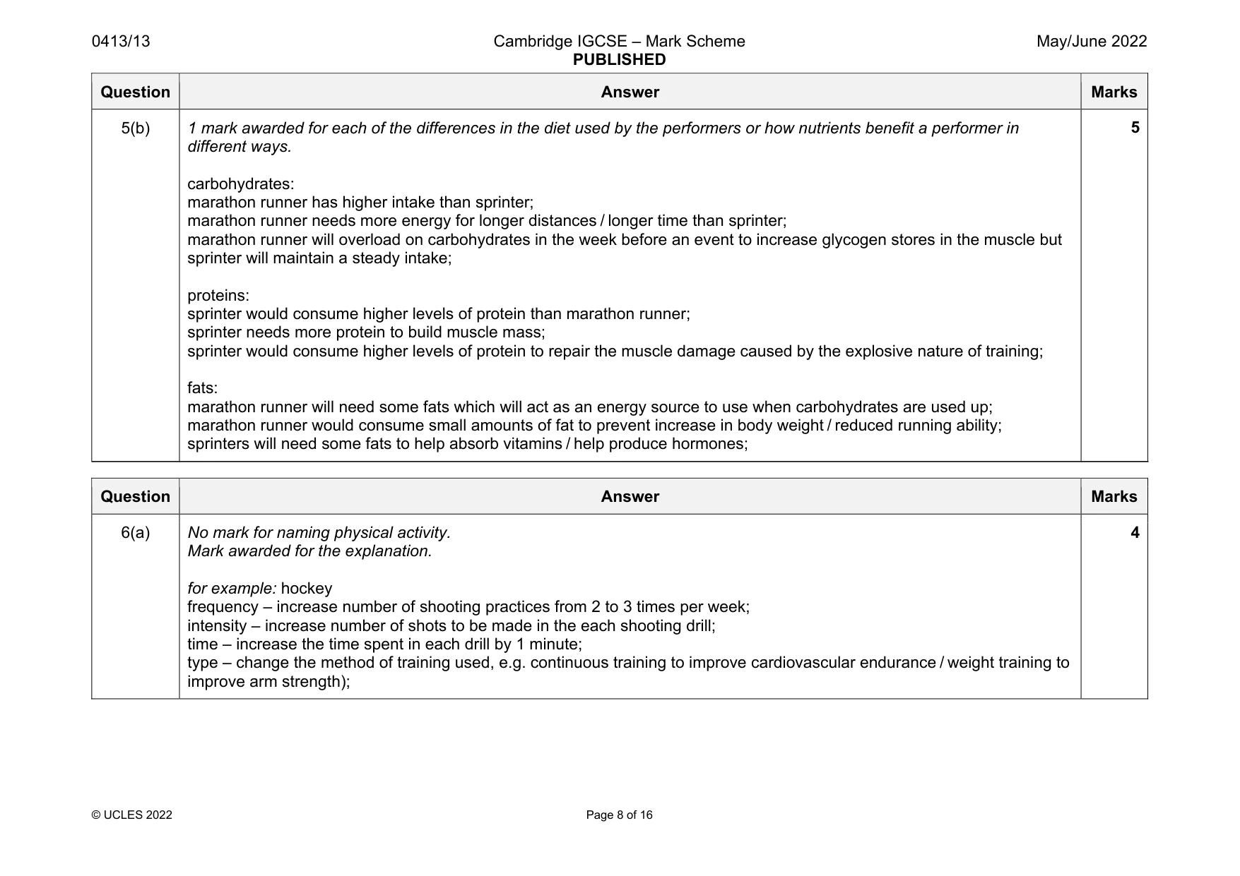 Mark scheme, page 8 of 16