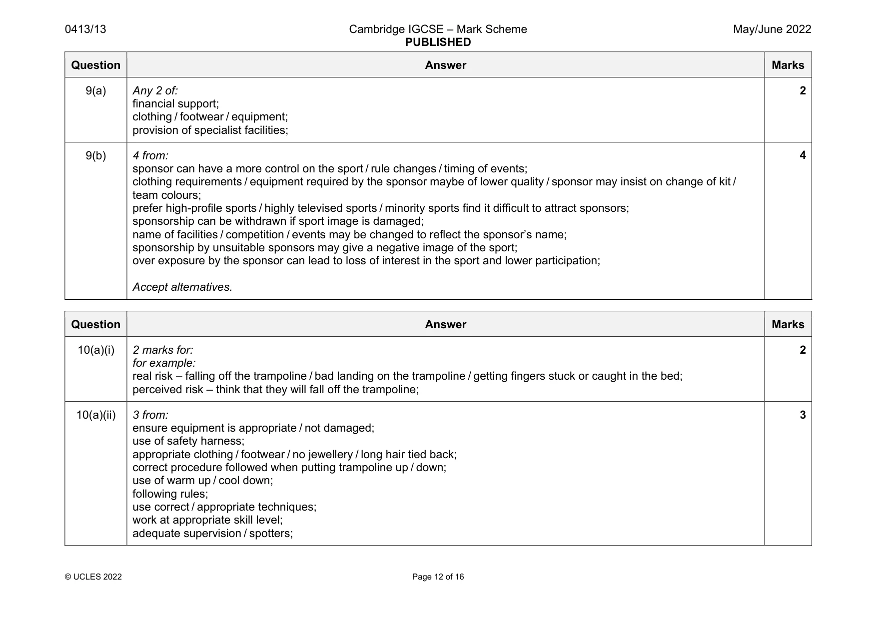 Mark scheme, page 12 of 16