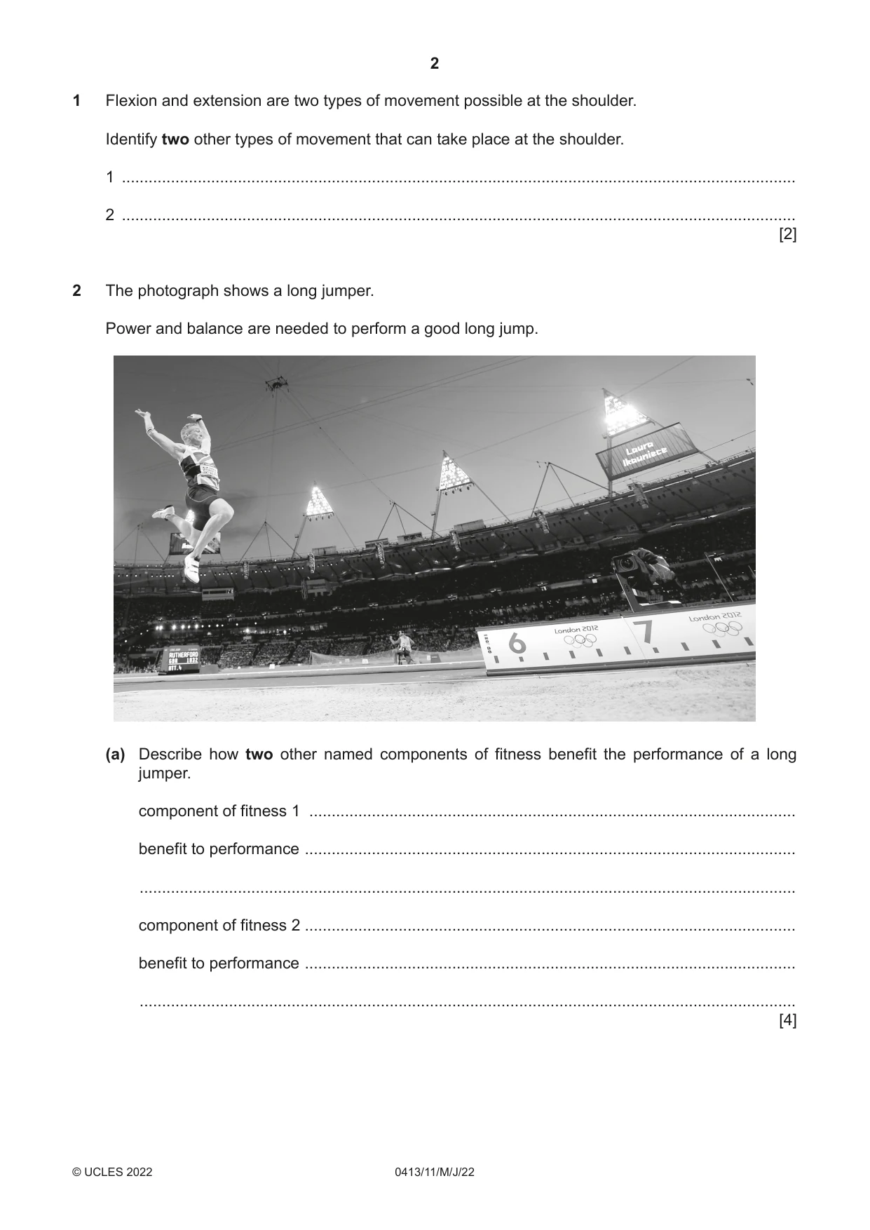 Cambridge IGCSE Physical Education 0413 2022 May/June Paper 1 · Variant 1 question paper, page 2 of 16