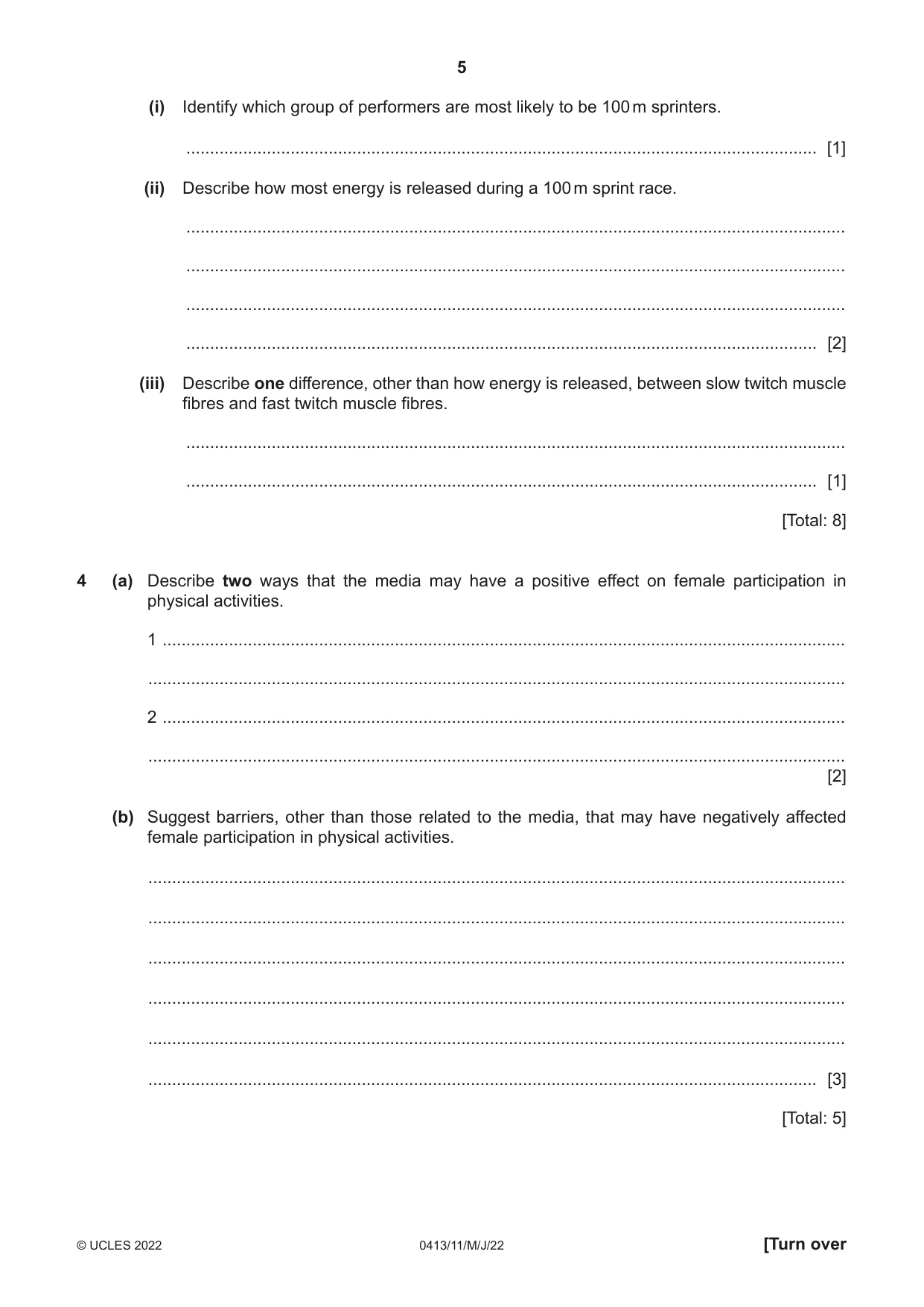 Cambridge IGCSE Physical Education 0413 2022 May/June Paper 1 · Variant 1 question paper, page 5 of 16