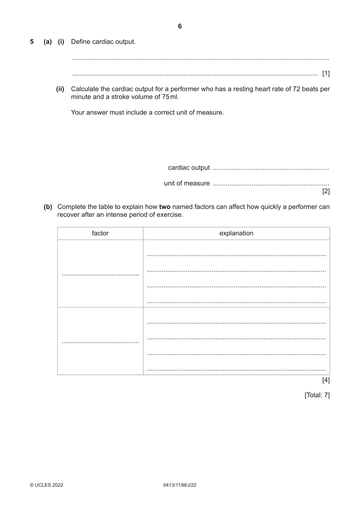 Cambridge IGCSE Physical Education 0413 2022 May/June Paper 1 · Variant 1 question paper, page 6 of 16