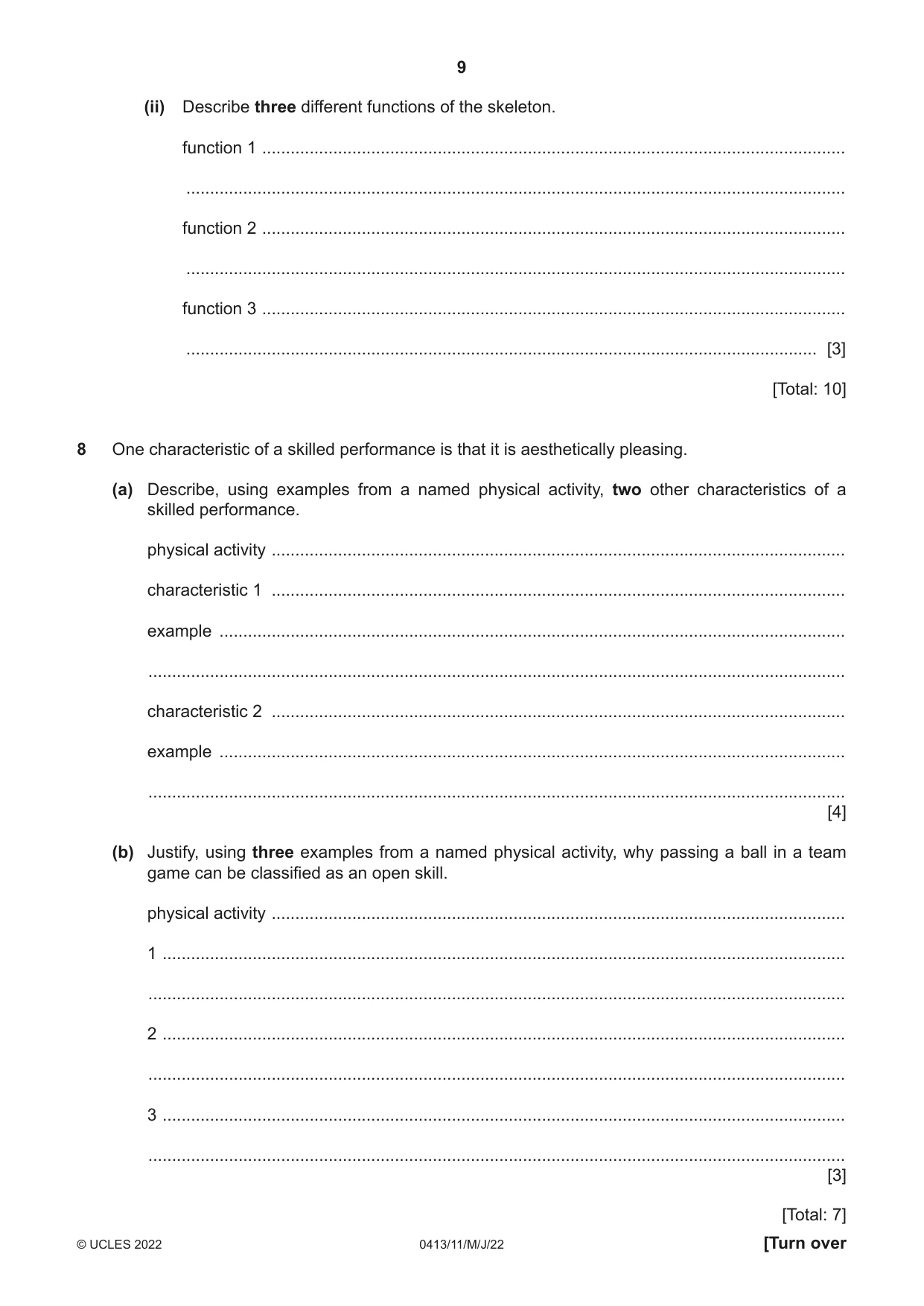 Cambridge IGCSE Physical Education 0413 2022 May/June Paper 1 · Variant 1 question paper, page 9 of 16