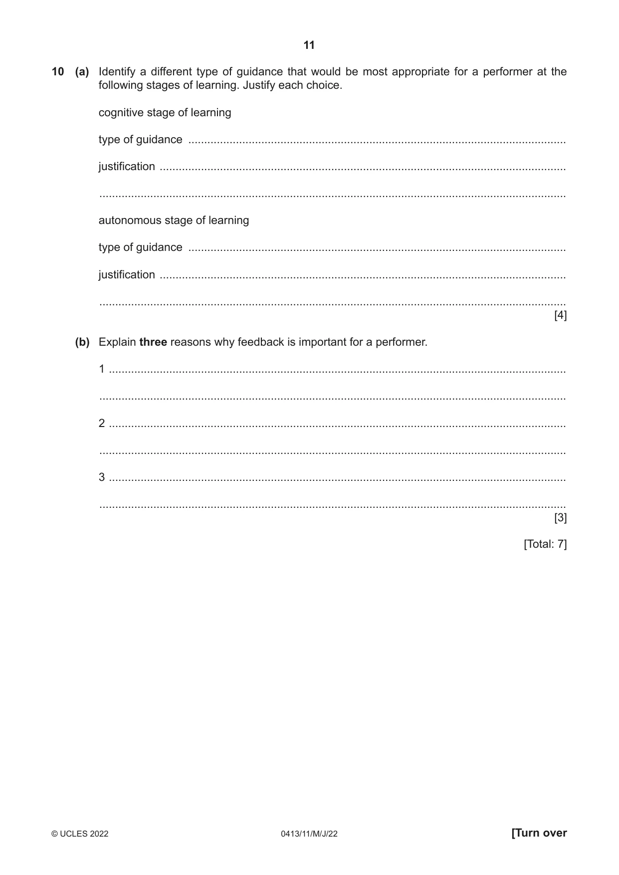 Cambridge IGCSE Physical Education 0413 2022 May/June Paper 1 · Variant 1 question paper, page 11 of 16