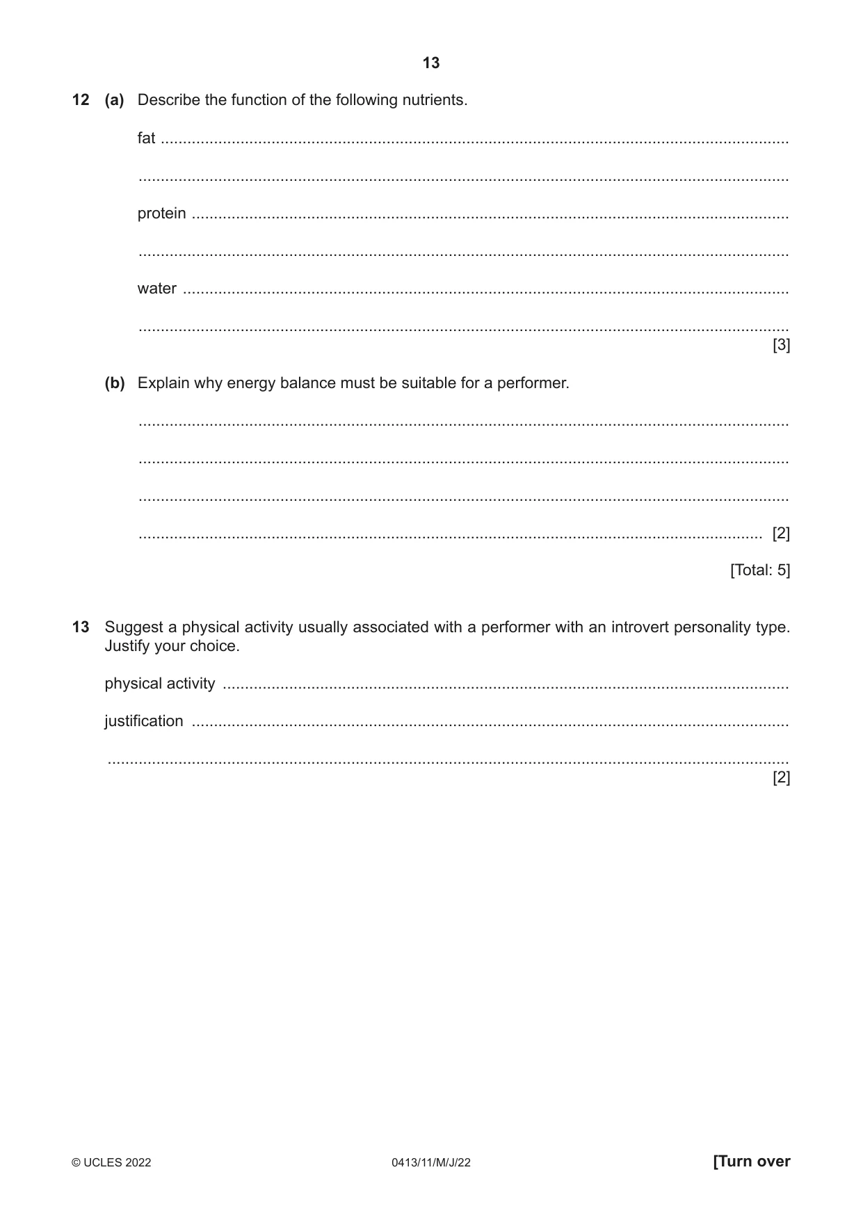 Cambridge IGCSE Physical Education 0413 2022 May/June Paper 1 · Variant 1 question paper, page 13 of 16