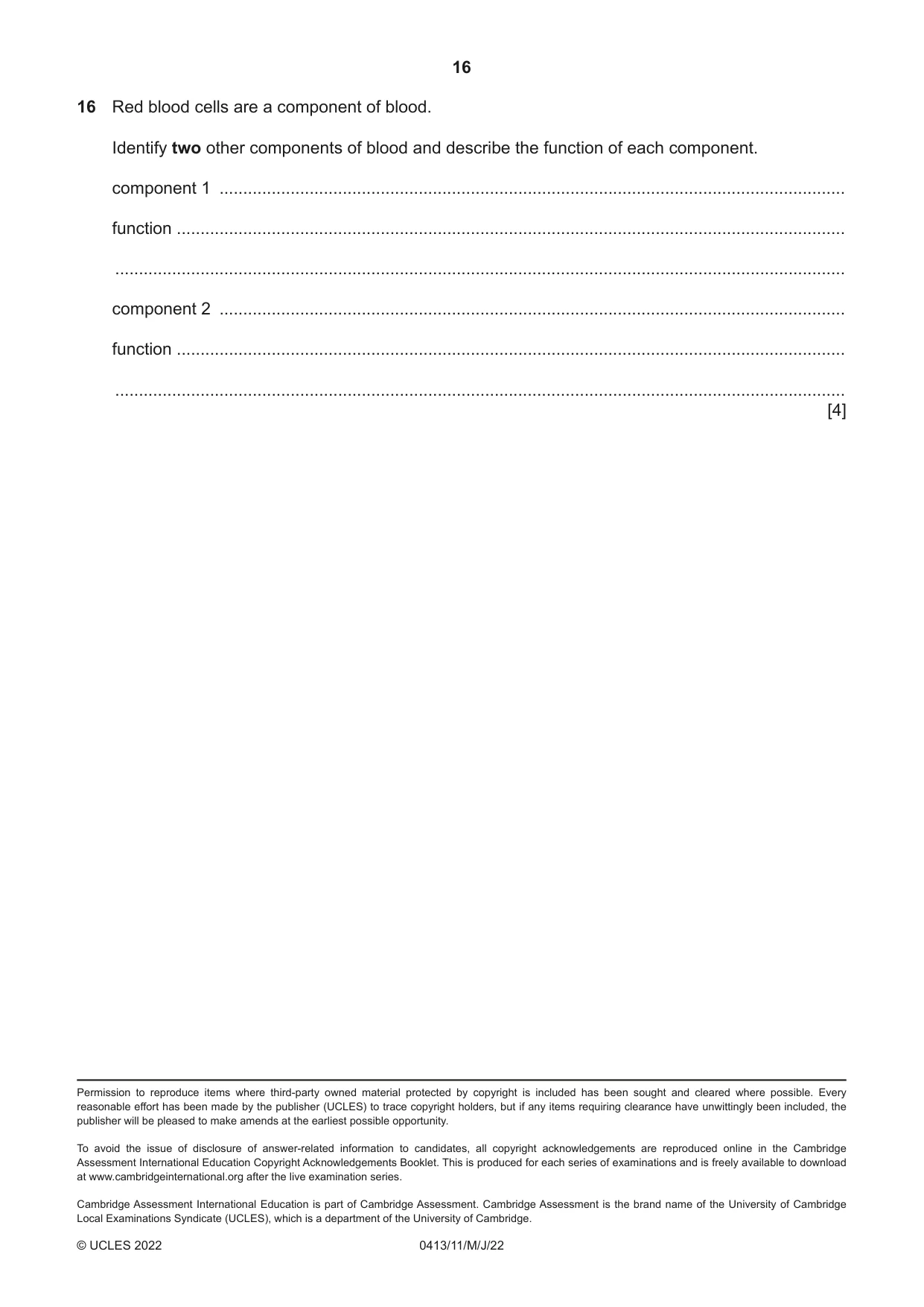 Cambridge IGCSE Physical Education 0413 2022 May/June Paper 1 · Variant 1 question paper, page 16 of 16