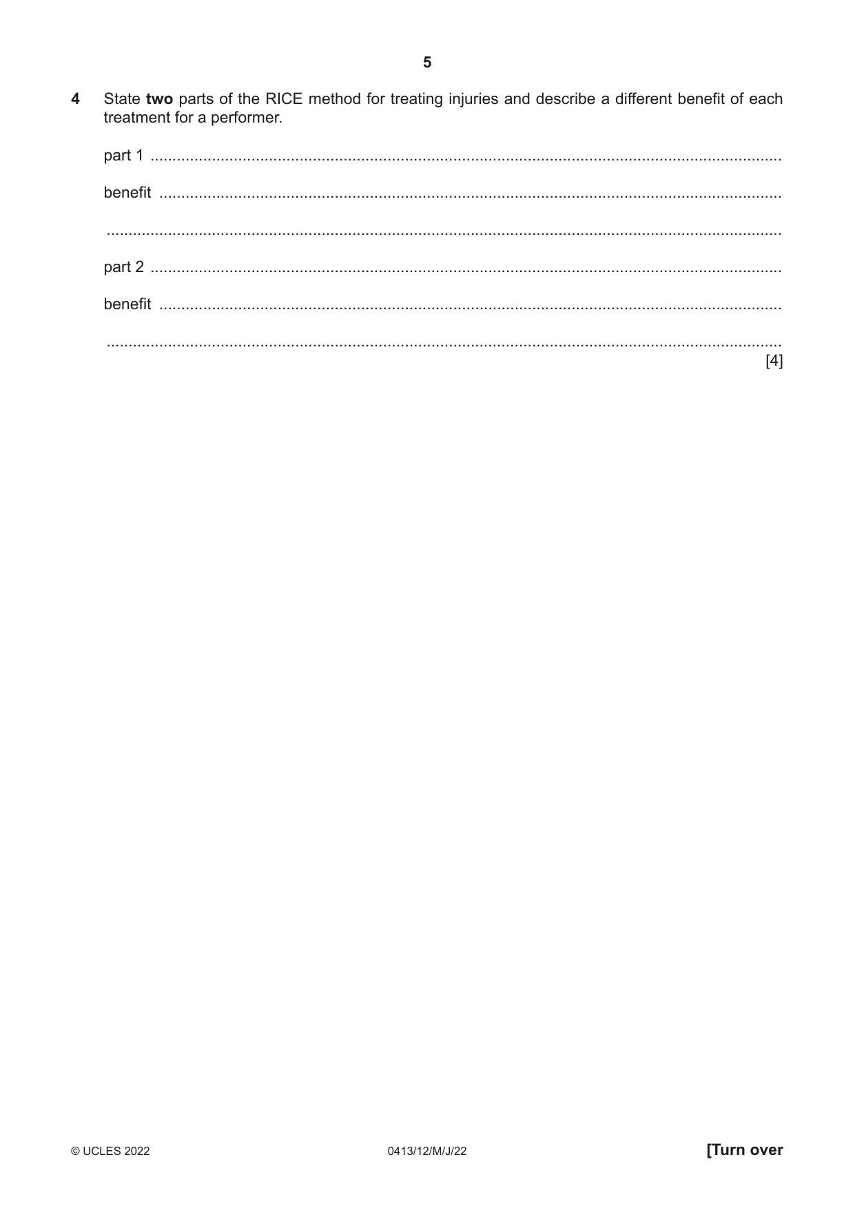 Cambridge IGCSE Physical Education 0413 2022 May/June Paper 1 · Variant 2 question paper, page 5 of 20