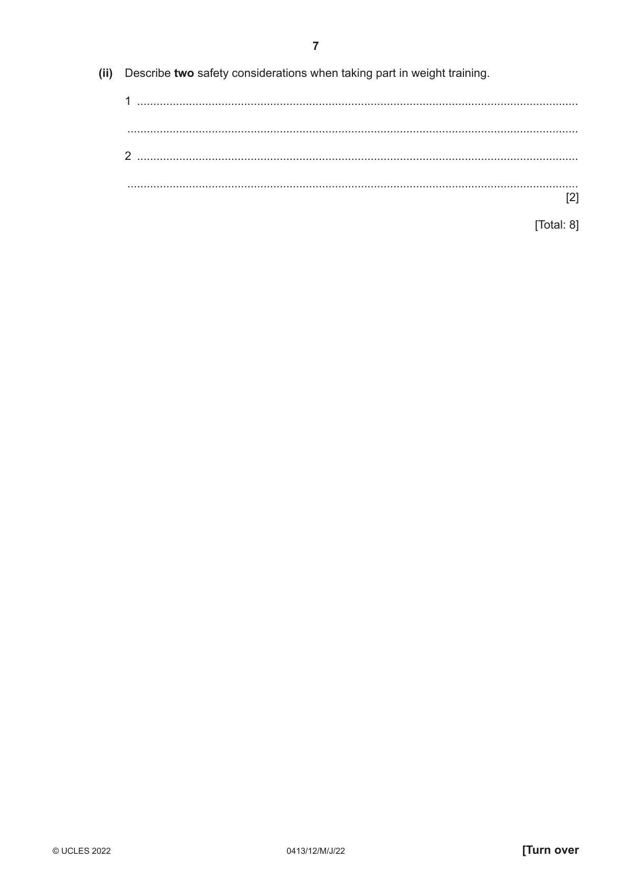 Cambridge IGCSE Physical Education 0413 2022 May/June Paper 1 · Variant 2 question paper, page 7 of 20