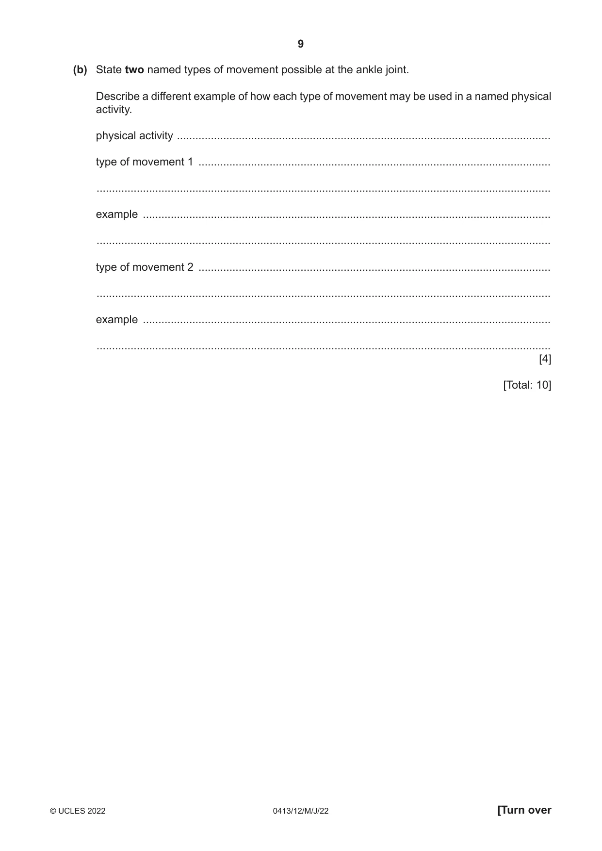 Cambridge IGCSE Physical Education 0413 2022 May/June Paper 1 · Variant 2 question paper, page 9 of 20