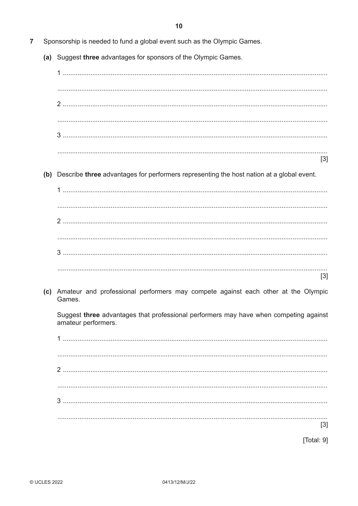 Cambridge IGCSE Physical Education 0413 2022 May/June Paper 1 · Variant 2 question paper, page 10 of 20