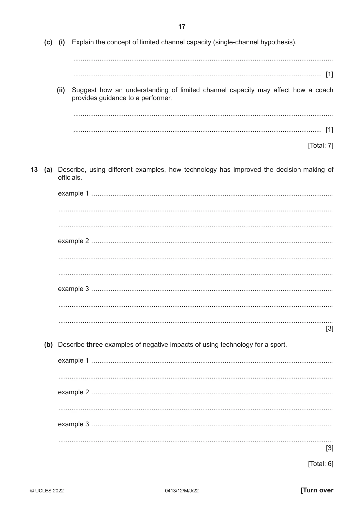 Cambridge IGCSE Physical Education 0413 2022 May/June Paper 1 · Variant 2 question paper, page 17 of 20