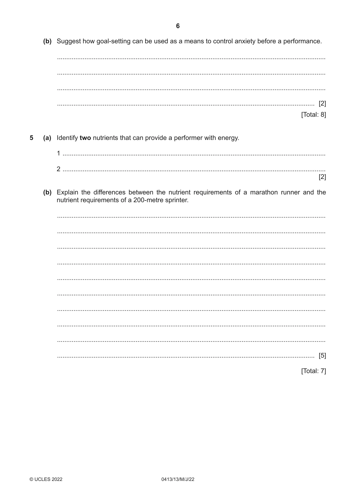 Cambridge IGCSE Physical Education 0413 2022 May/June Paper 1 · Variant 3 question paper, page 6 of 16