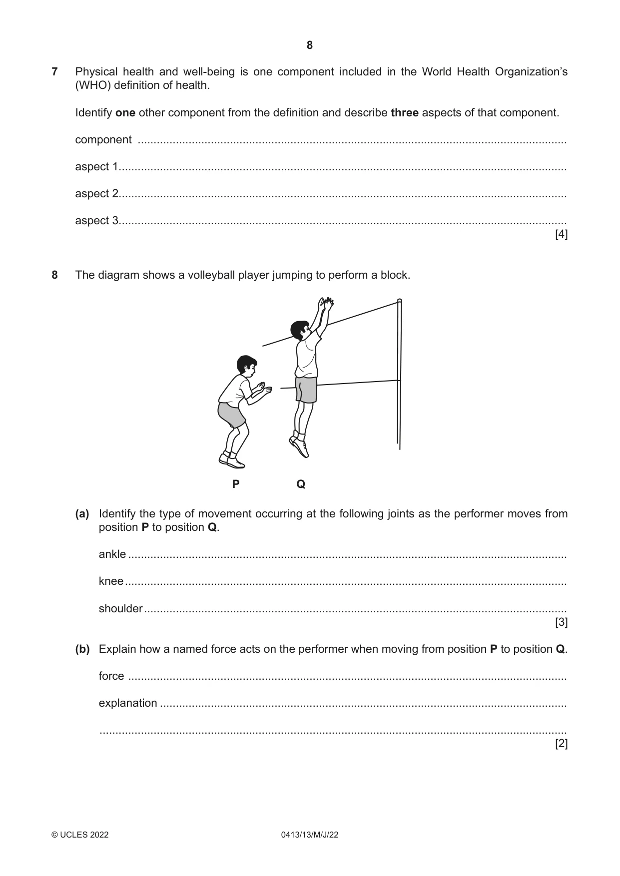 Cambridge IGCSE Physical Education 0413 2022 May/June Paper 1 · Variant 3 question paper, page 8 of 16