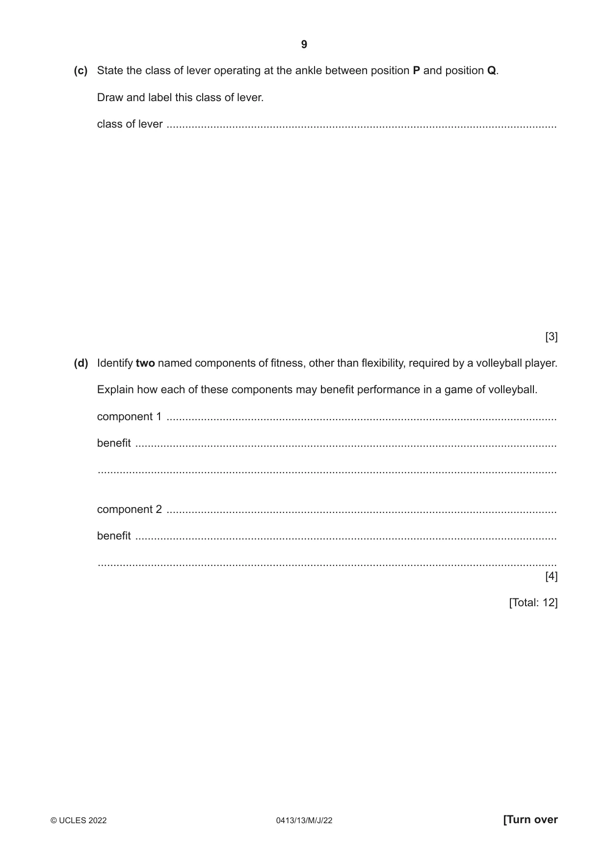 Cambridge IGCSE Physical Education 0413 2022 May/June Paper 1 · Variant 3 question paper, page 9 of 16