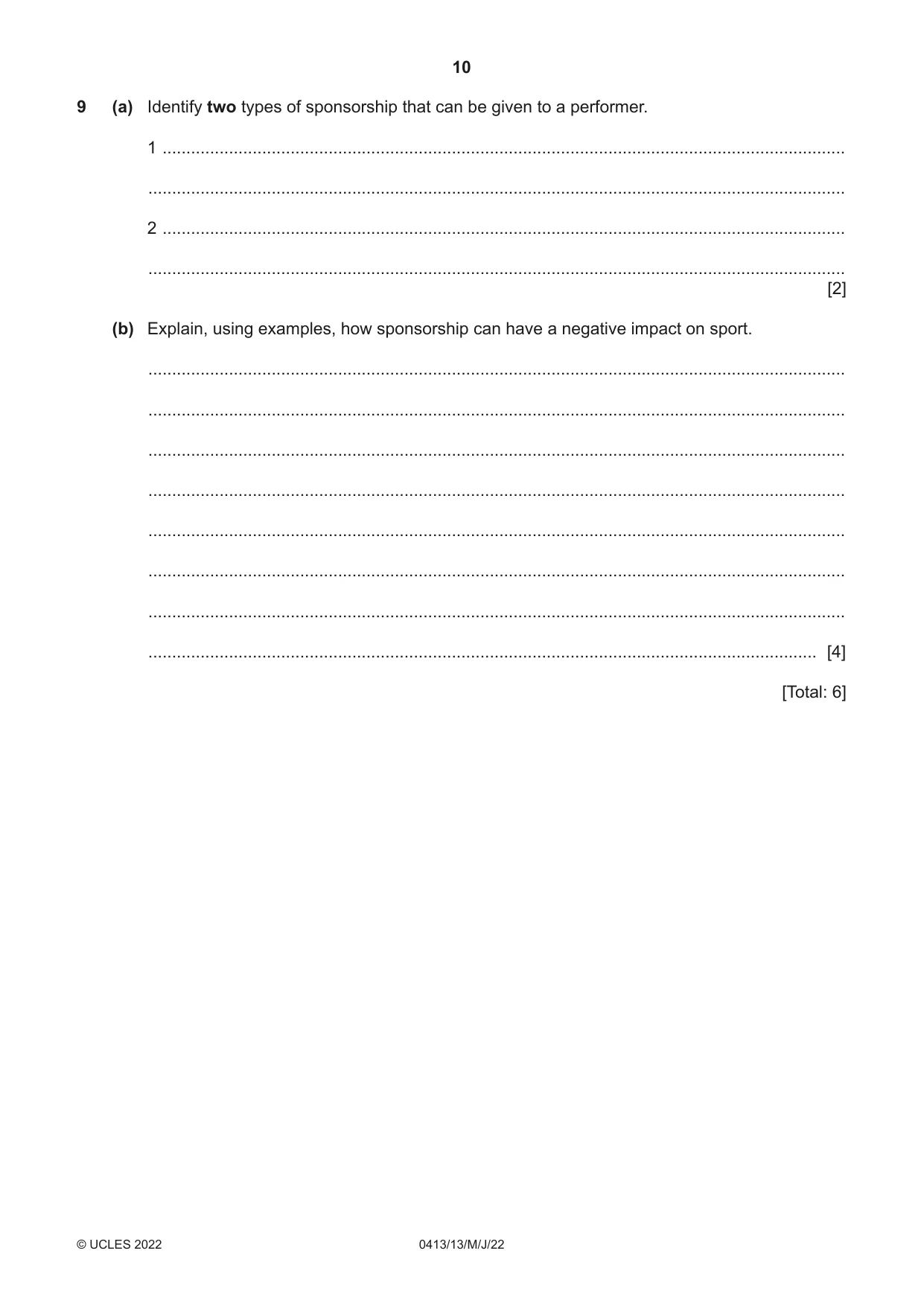 Cambridge IGCSE Physical Education 0413 2022 May/June Paper 1 · Variant 3 question paper, page 10 of 16