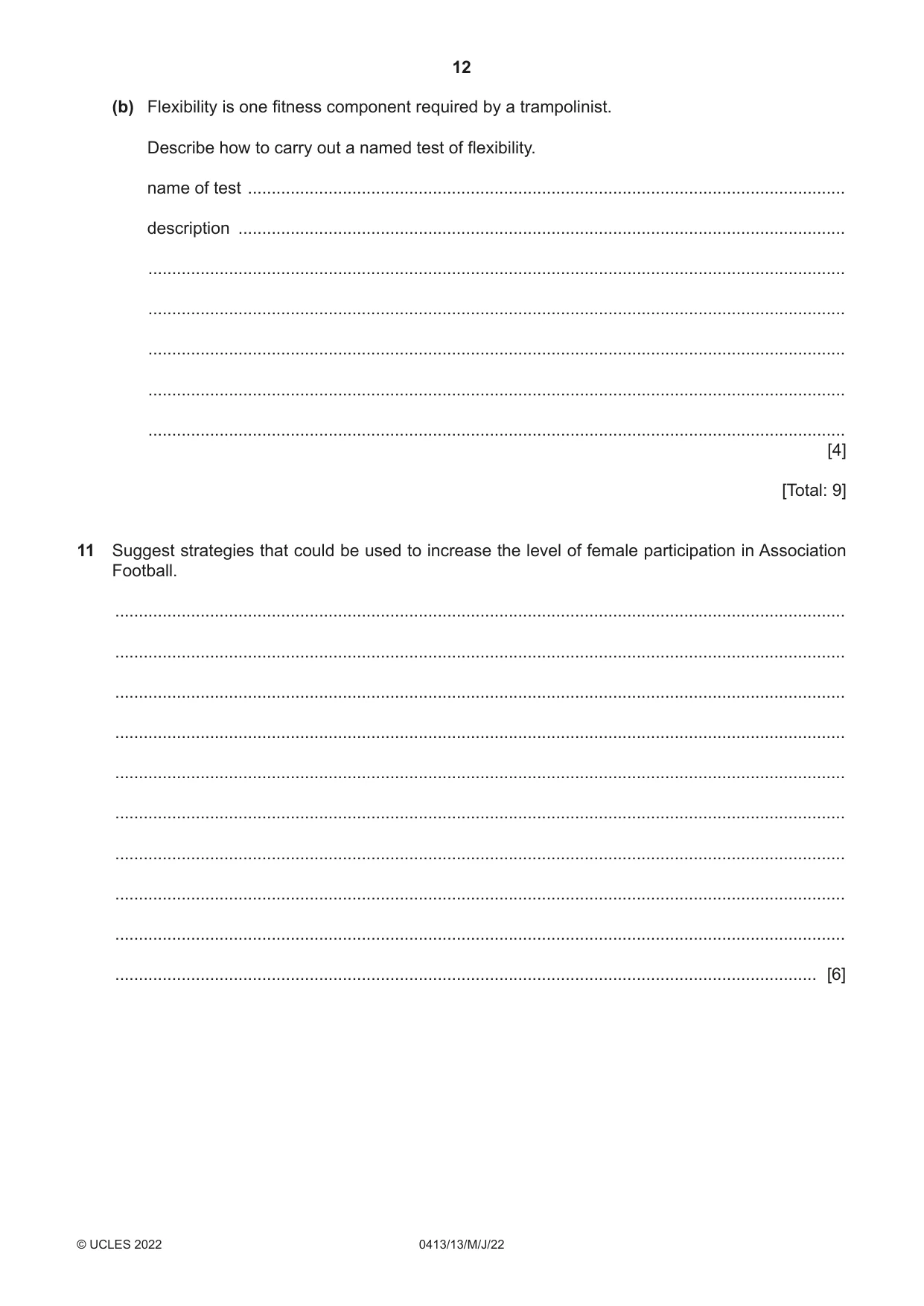 Cambridge IGCSE Physical Education 0413 2022 May/June Paper 1 · Variant 3 question paper, page 12 of 16