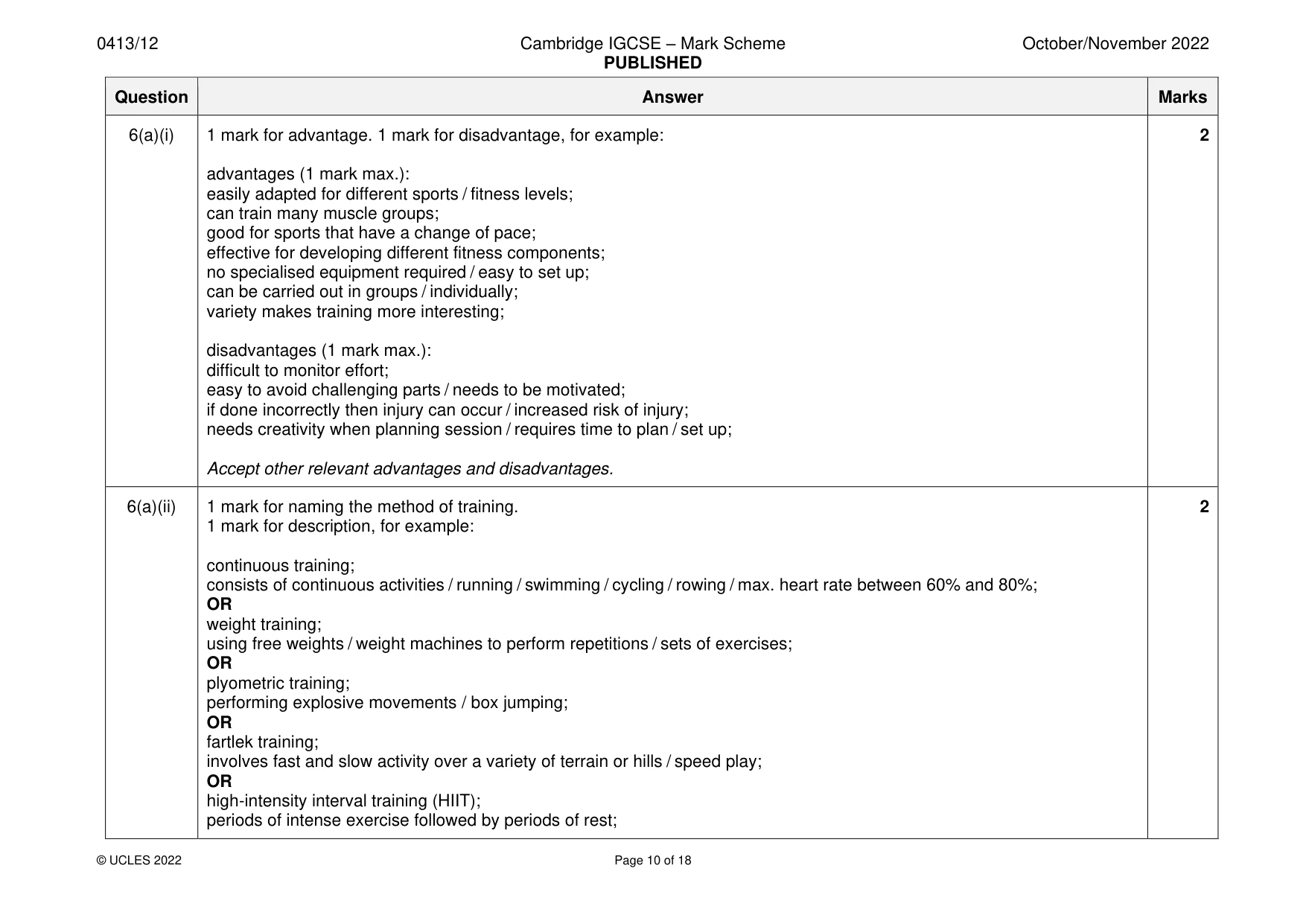 Mark scheme, page 10 of 18