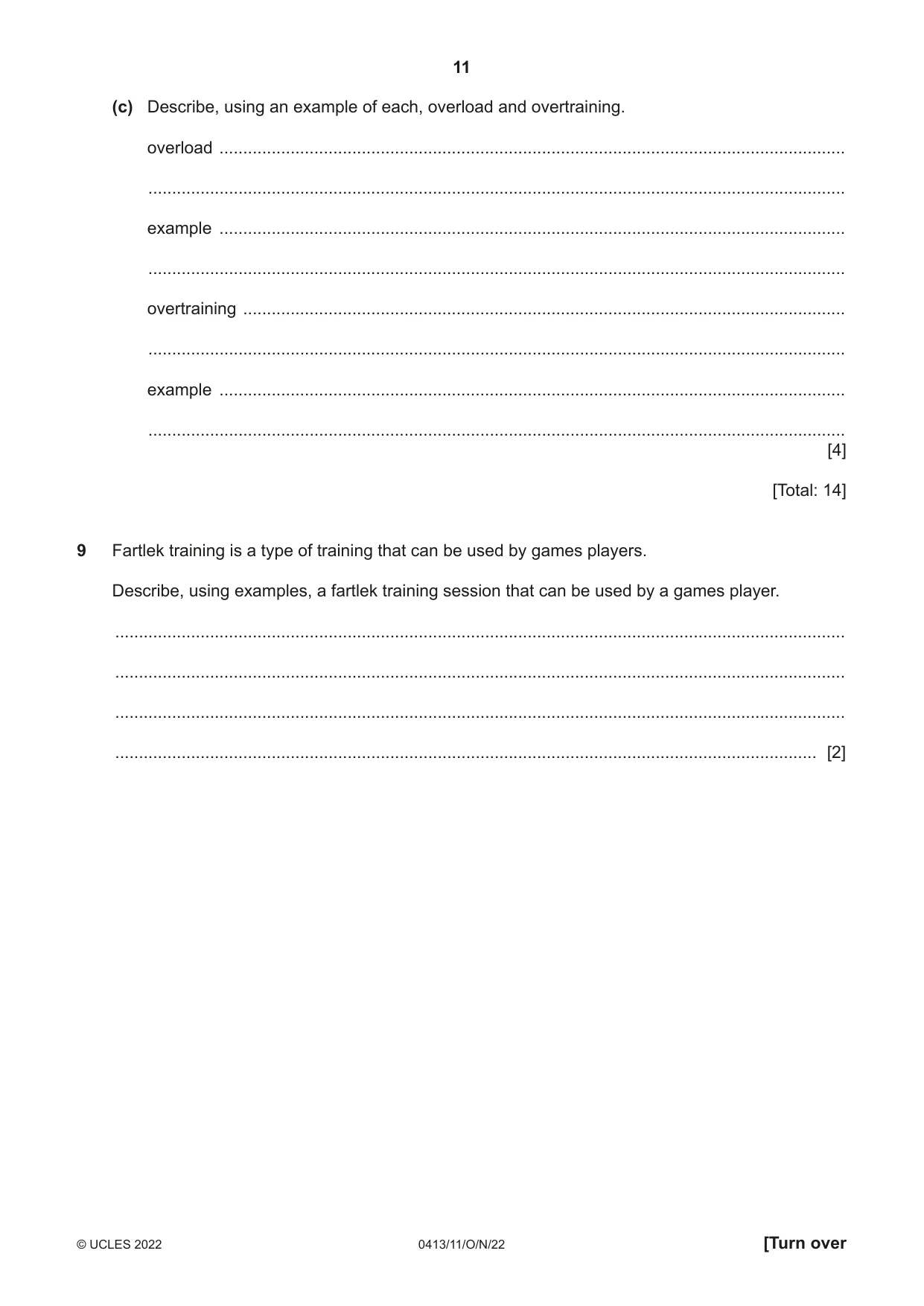 Cambridge IGCSE Physical Education 0413 2022 Oct/Nov Paper 1 · Variant 1 question paper, page 11 of 16
