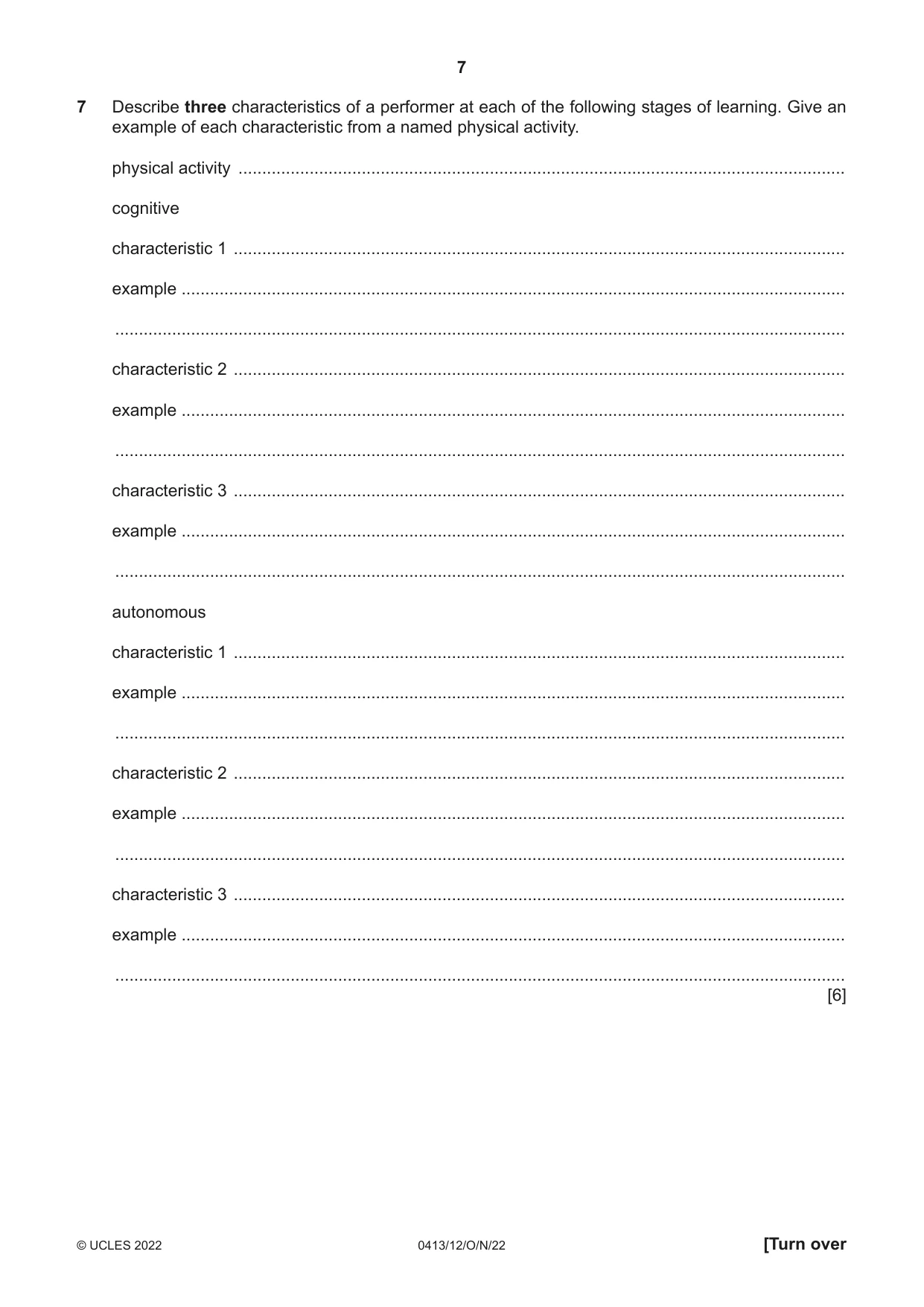 Cambridge IGCSE Physical Education 0413 2022 Oct/Nov Paper 1 · Variant 2 question paper, page 7 of 16
