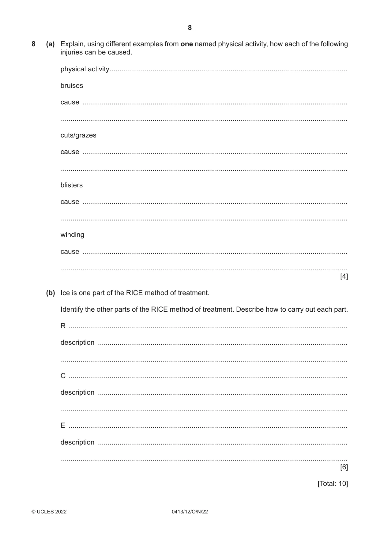 Cambridge IGCSE Physical Education 0413 2022 Oct/Nov Paper 1 · Variant 2 question paper, page 8 of 16