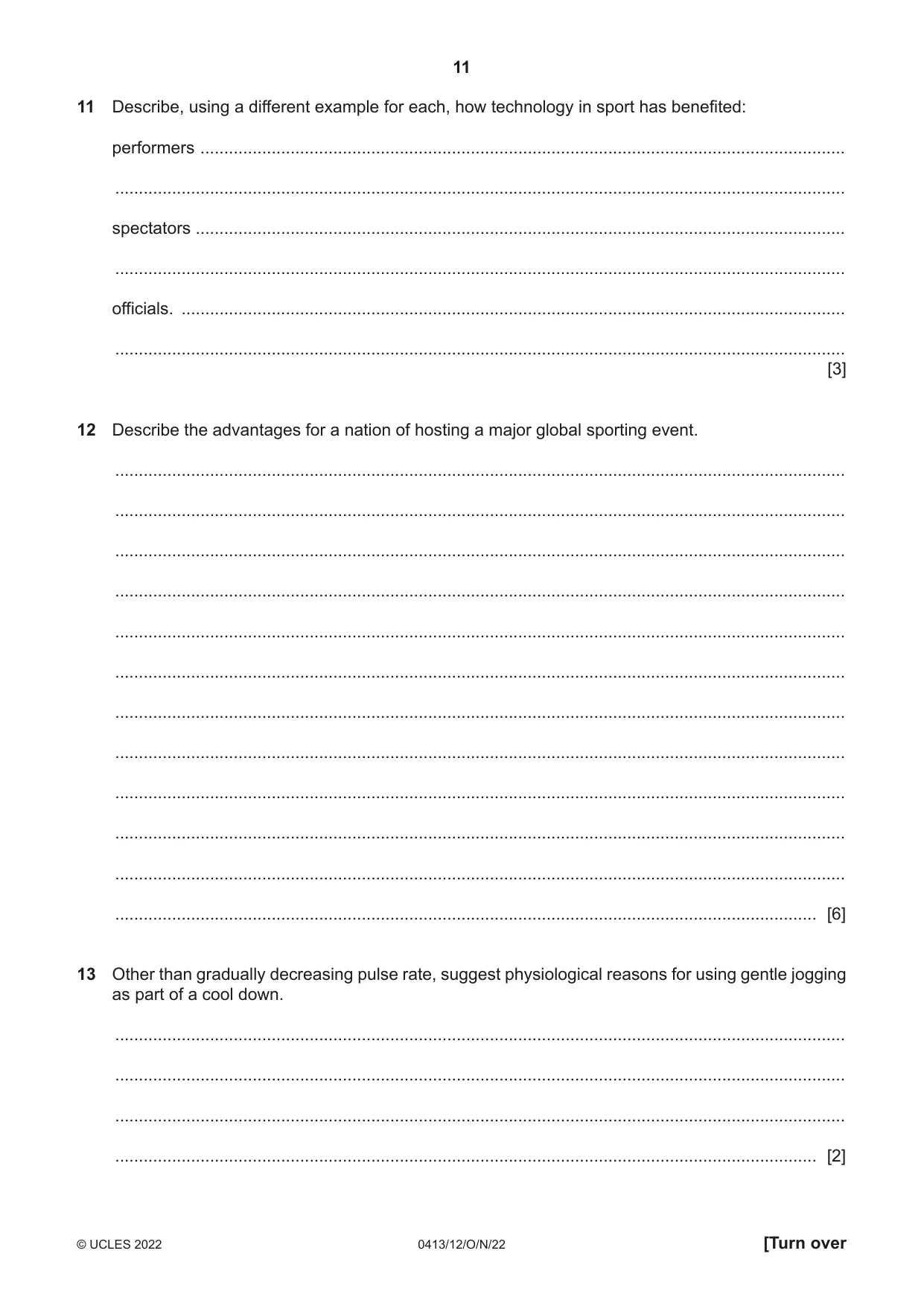 Cambridge IGCSE Physical Education 0413 2022 Oct/Nov Paper 1 · Variant 2 question paper, page 11 of 16
