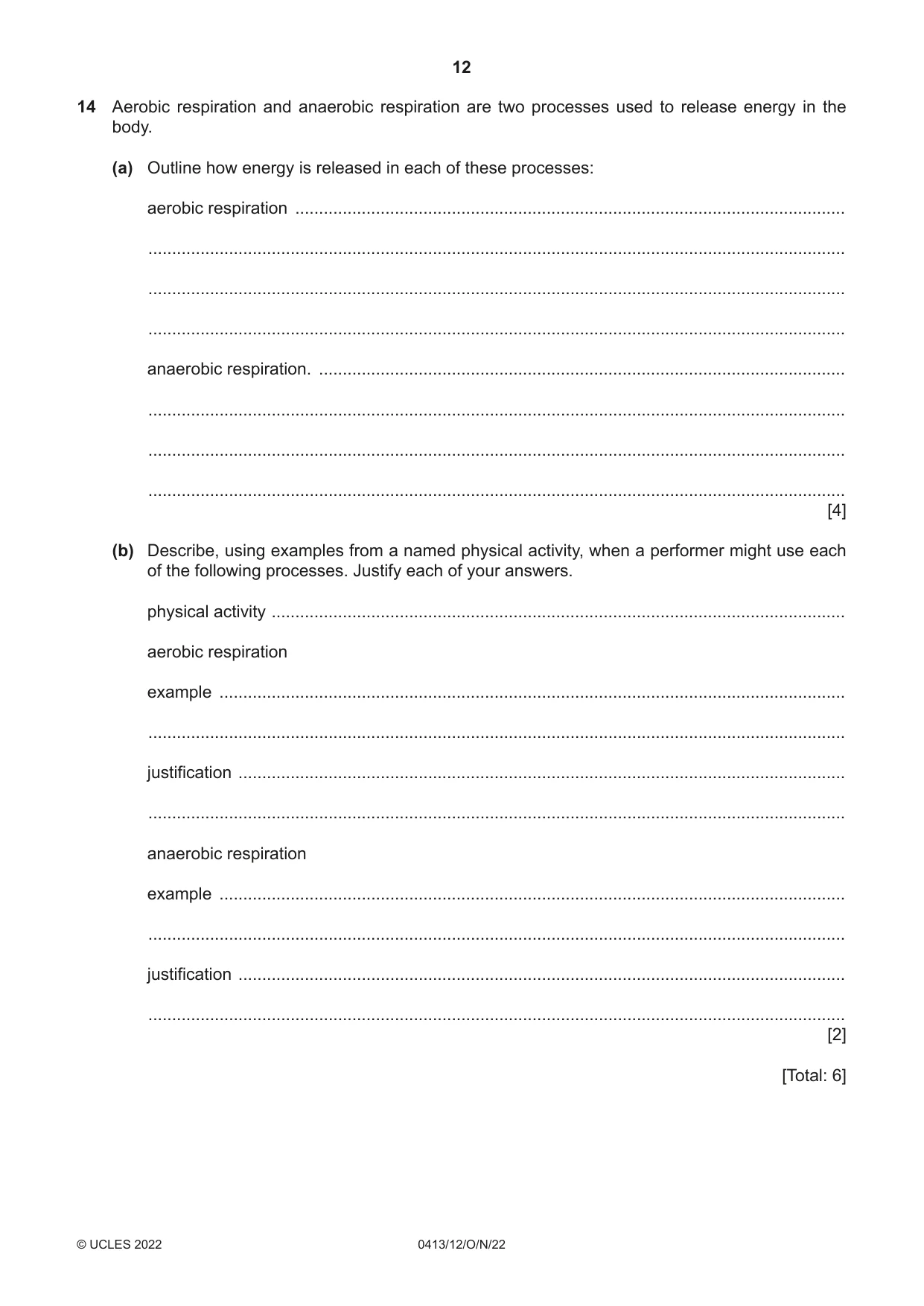 Cambridge IGCSE Physical Education 0413 2022 Oct/Nov Paper 1 · Variant 2 question paper, page 12 of 16