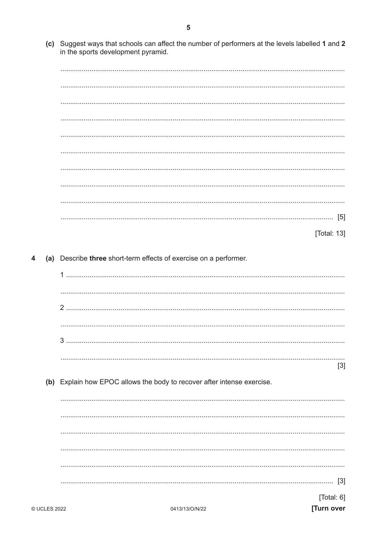 Cambridge IGCSE Physical Education 0413 2022 Oct/Nov Paper 1 · Variant 3 question paper, page 5 of 16