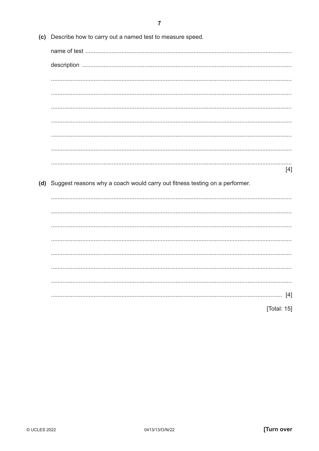 Cambridge IGCSE Physical Education 0413 2022 Oct/Nov Paper 1 · Variant 3 question paper, page 7 of 16