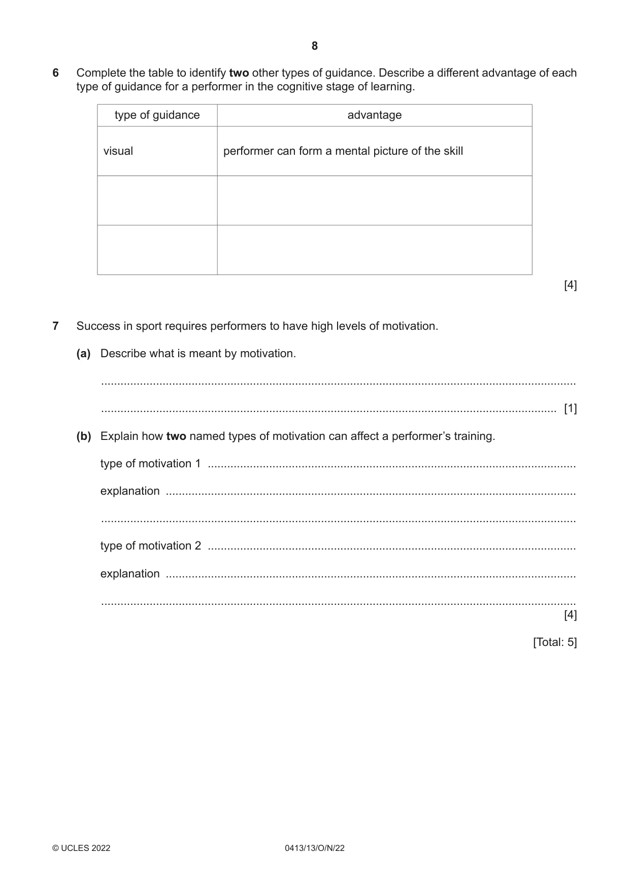 Cambridge IGCSE Physical Education 0413 2022 Oct/Nov Paper 1 · Variant 3 question paper, page 8 of 16