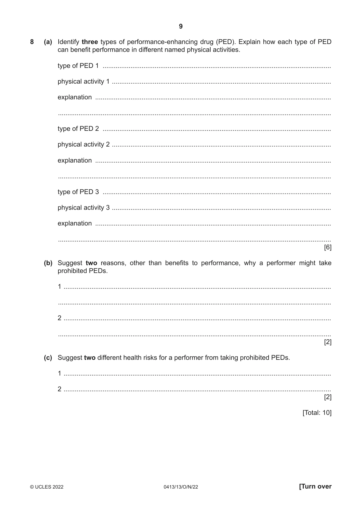 Cambridge IGCSE Physical Education 0413 2022 Oct/Nov Paper 1 · Variant 3 question paper, page 9 of 16