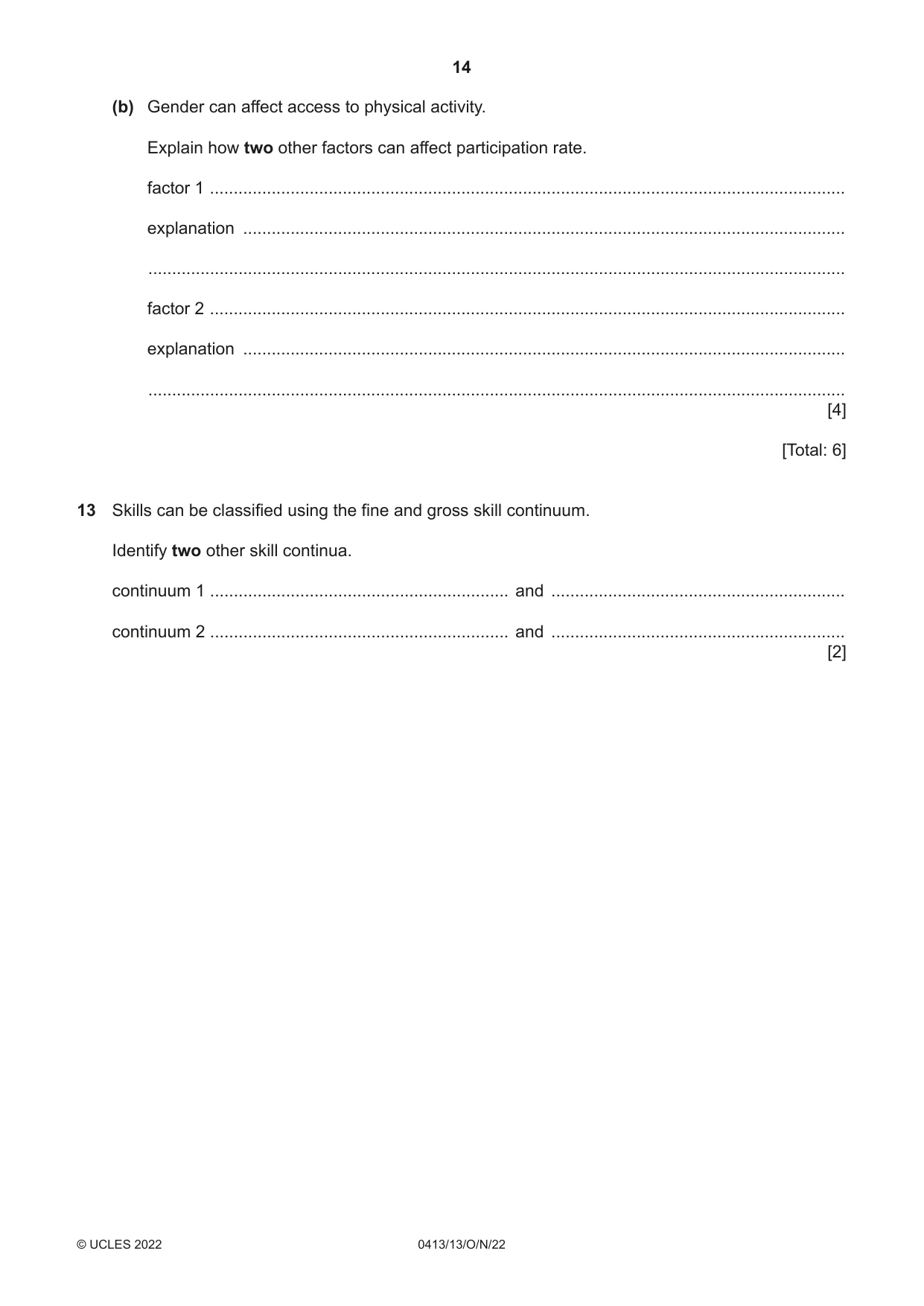 Cambridge IGCSE Physical Education 0413 2022 Oct/Nov Paper 1 · Variant 3 question paper, page 14 of 16