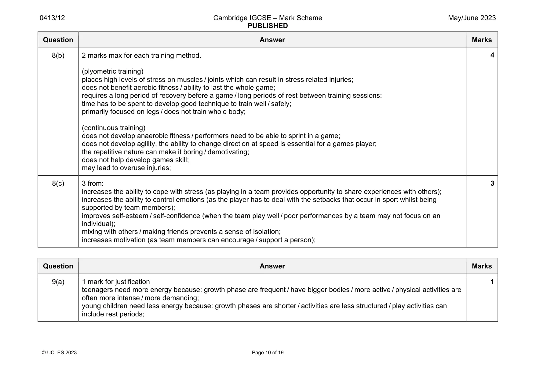 Mark scheme, page 10 of 19