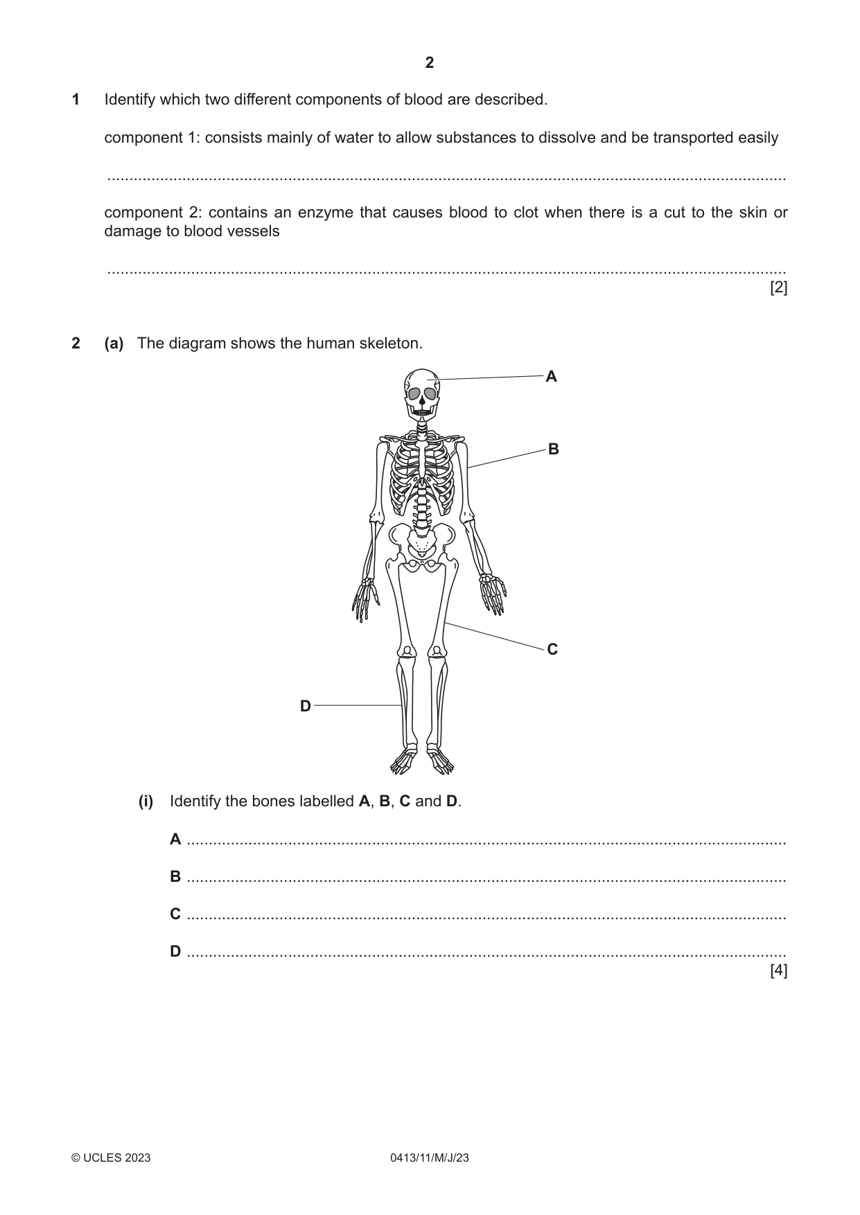 Cambridge IGCSE Physical Education 0413 2023 May/June Paper 1 · Variant 1 question paper, page 2 of 16