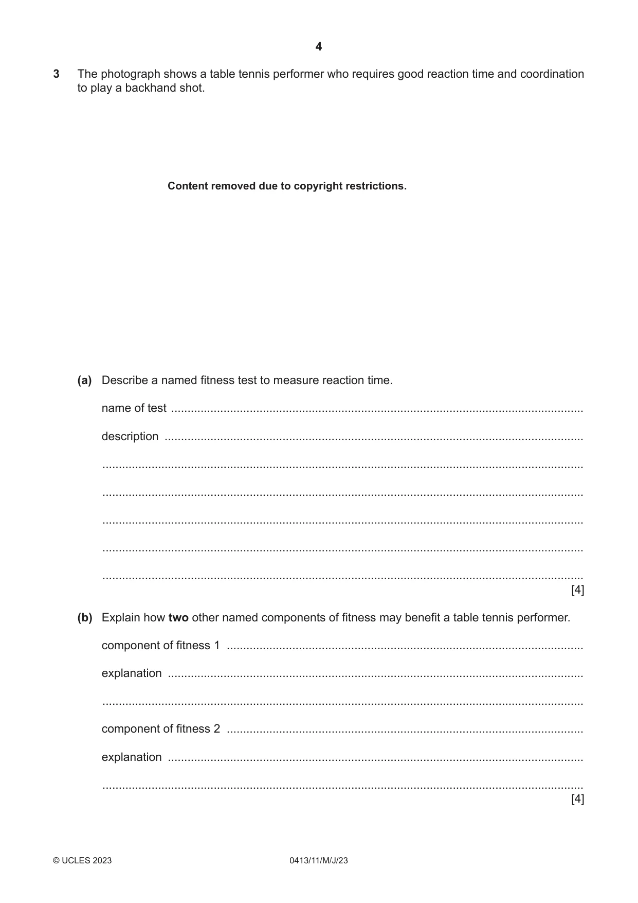 Cambridge IGCSE Physical Education 0413 2023 May/June Paper 1 · Variant 1 question paper, page 4 of 16