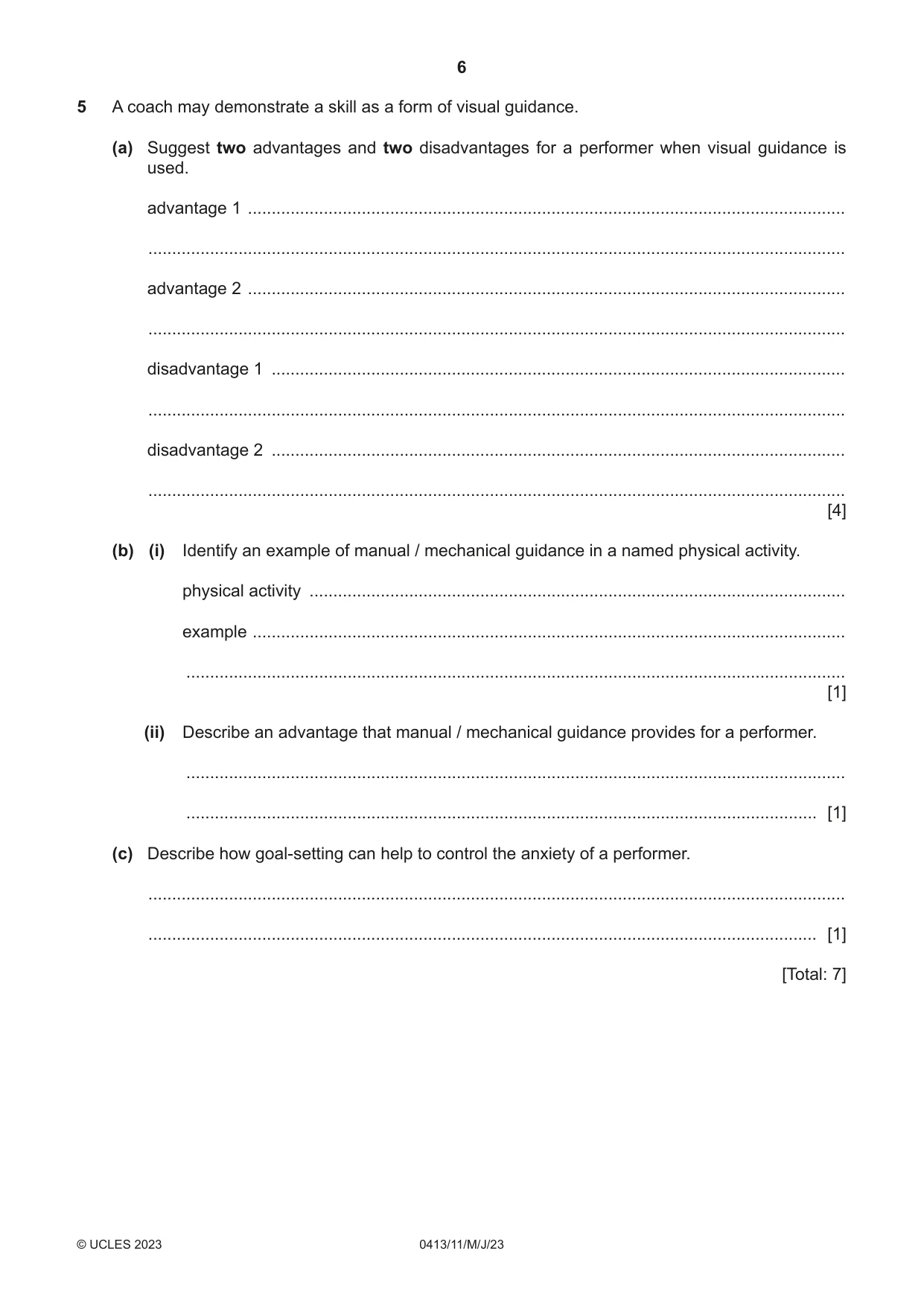 Cambridge IGCSE Physical Education 0413 2023 May/June Paper 1 · Variant 1 question paper, page 6 of 16