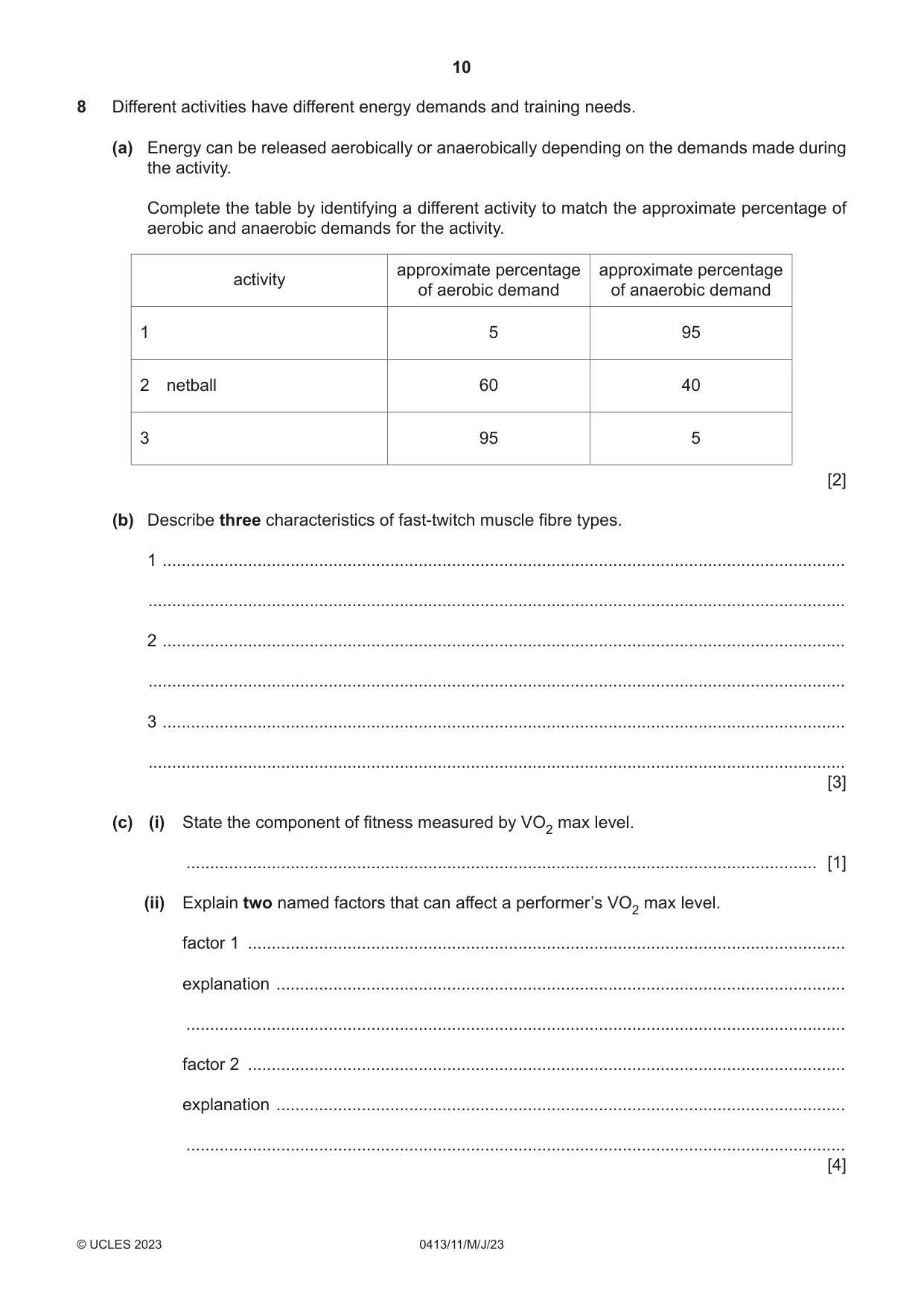 Cambridge IGCSE Physical Education 0413 2023 May/June Paper 1 · Variant 1 question paper, page 10 of 16