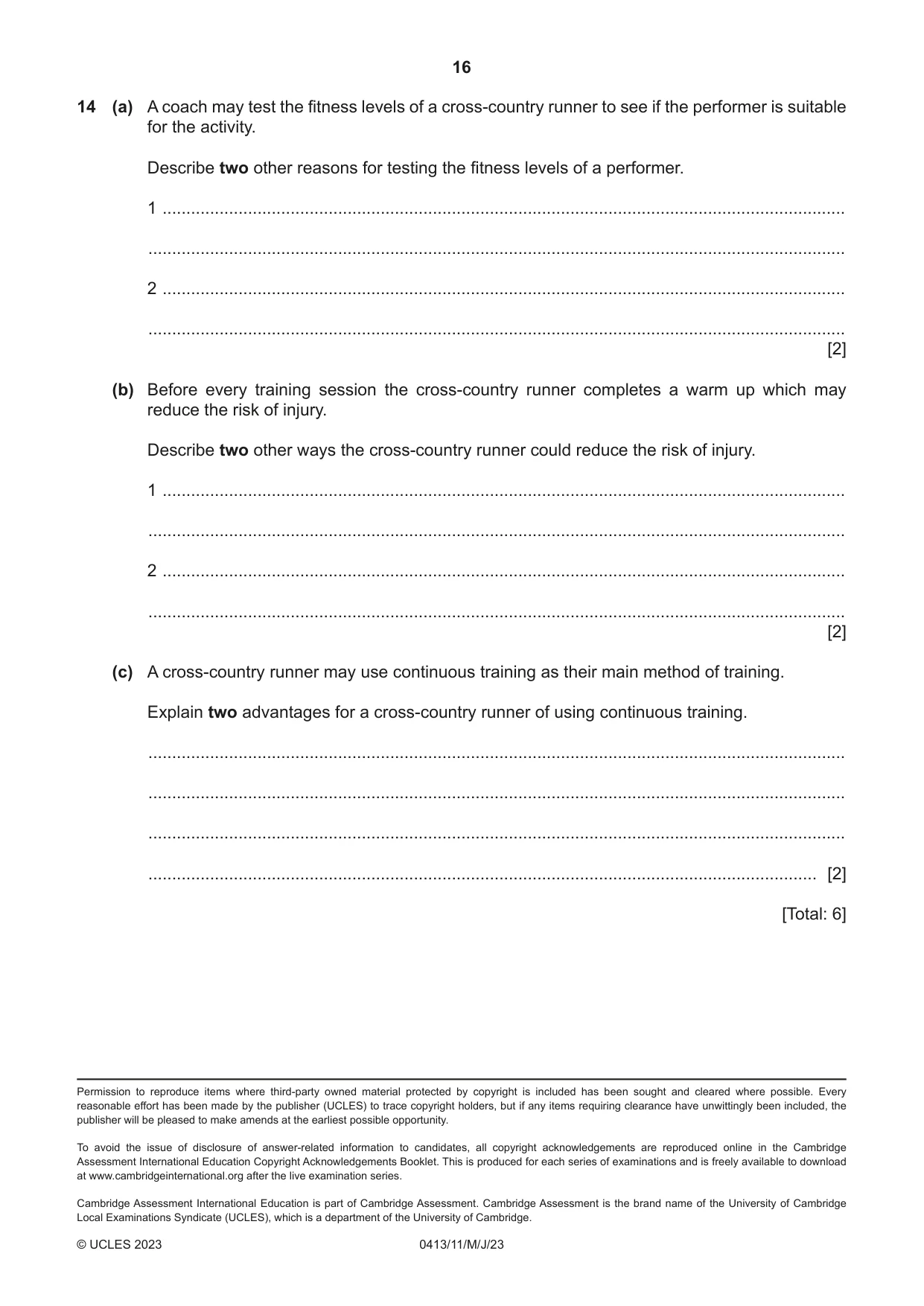 Cambridge IGCSE Physical Education 0413 2023 May/June Paper 1 · Variant 1 question paper, page 16 of 16