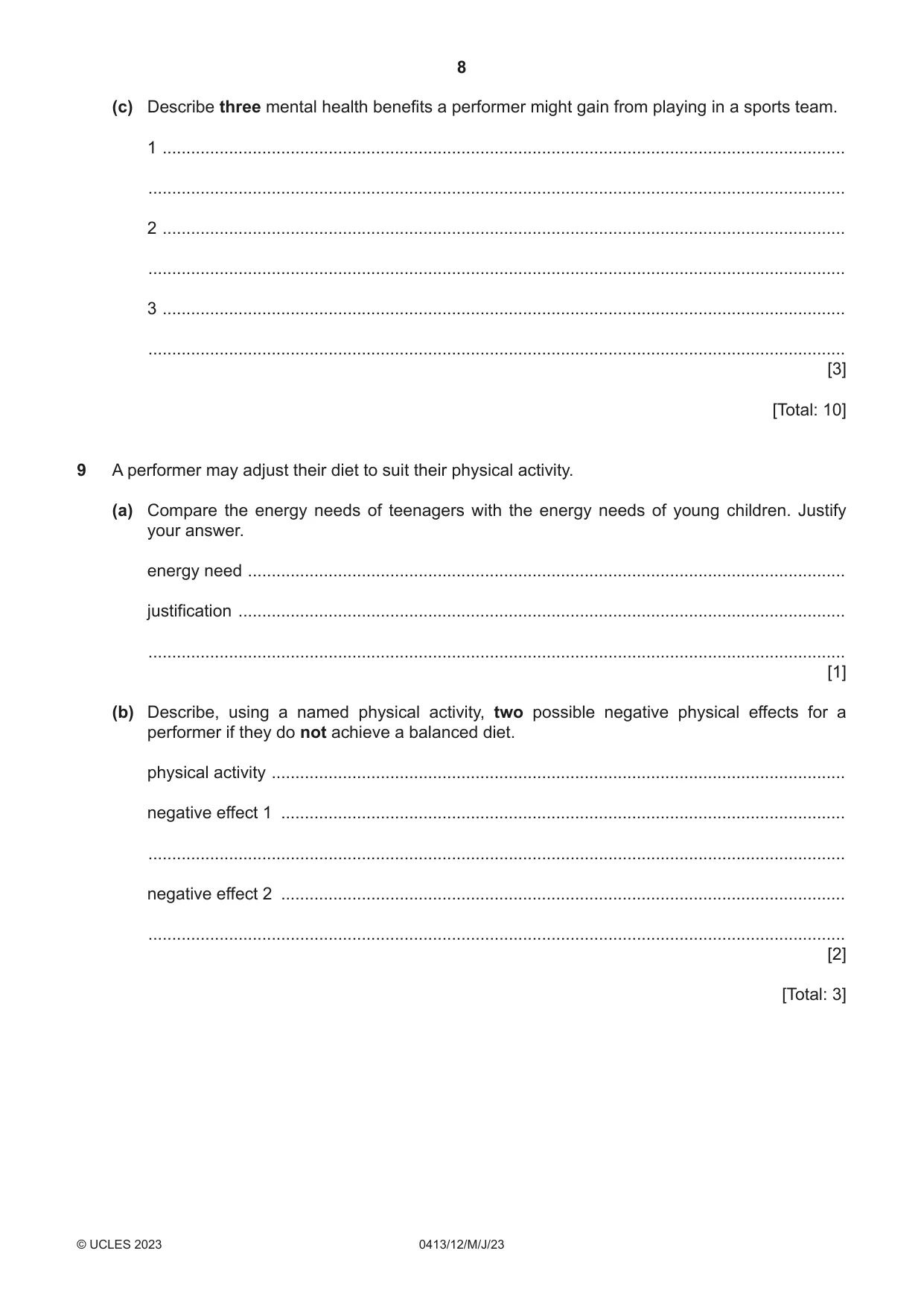 Cambridge IGCSE Physical Education 0413 2023 May/June Paper 1 · Variant 2 question paper, page 8 of 20