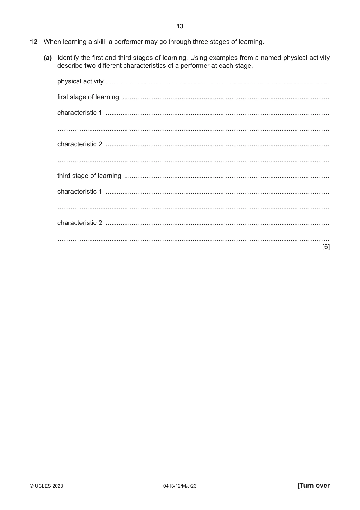 Cambridge IGCSE Physical Education 0413 2023 May/June Paper 1 · Variant 2 question paper, page 13 of 20