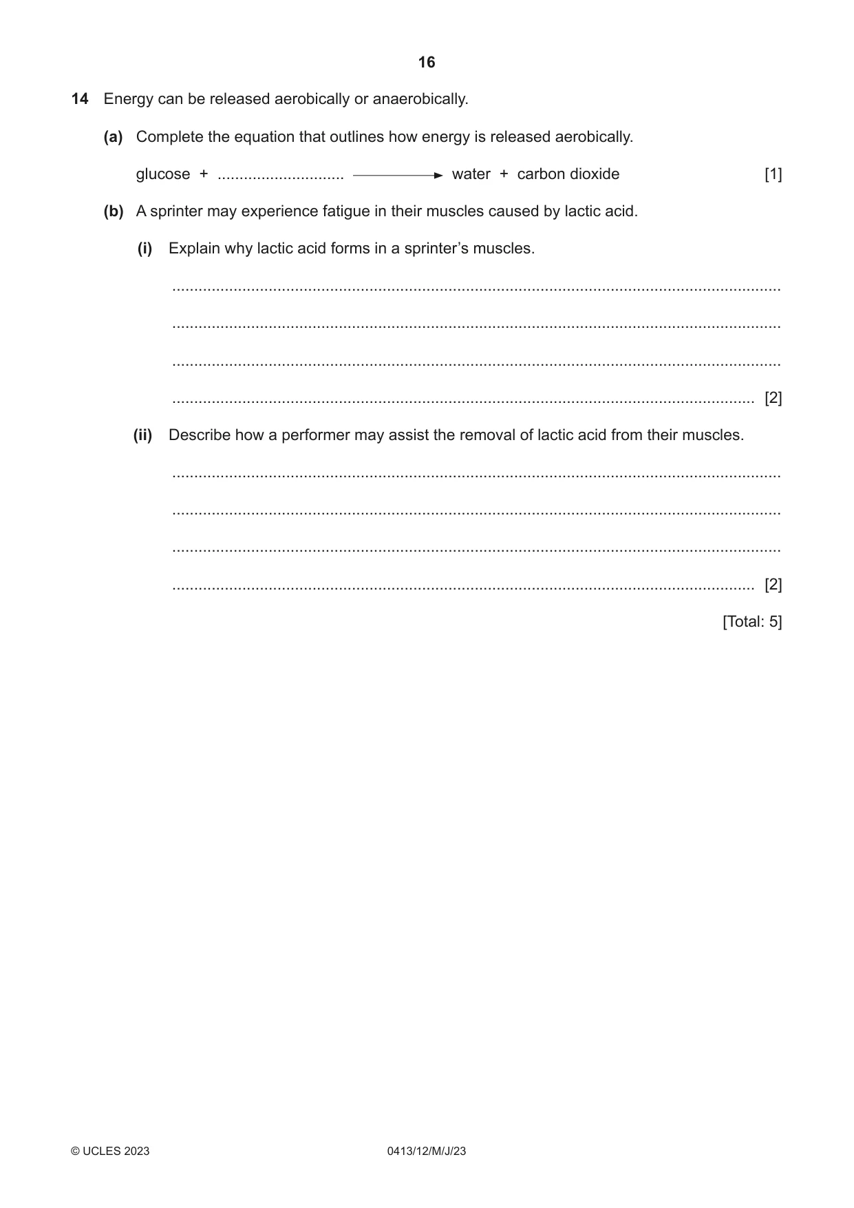 Cambridge IGCSE Physical Education 0413 2023 May/June Paper 1 · Variant 2 question paper, page 16 of 20
