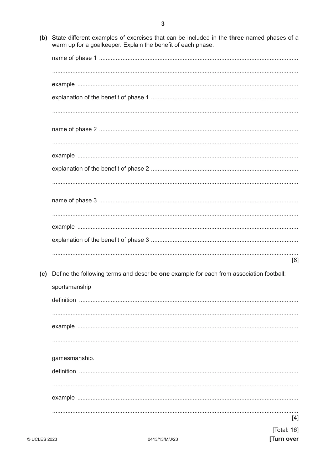Cambridge IGCSE Physical Education 0413 2023 May/June Paper 1 · Variant 3 question paper, page 3 of 16